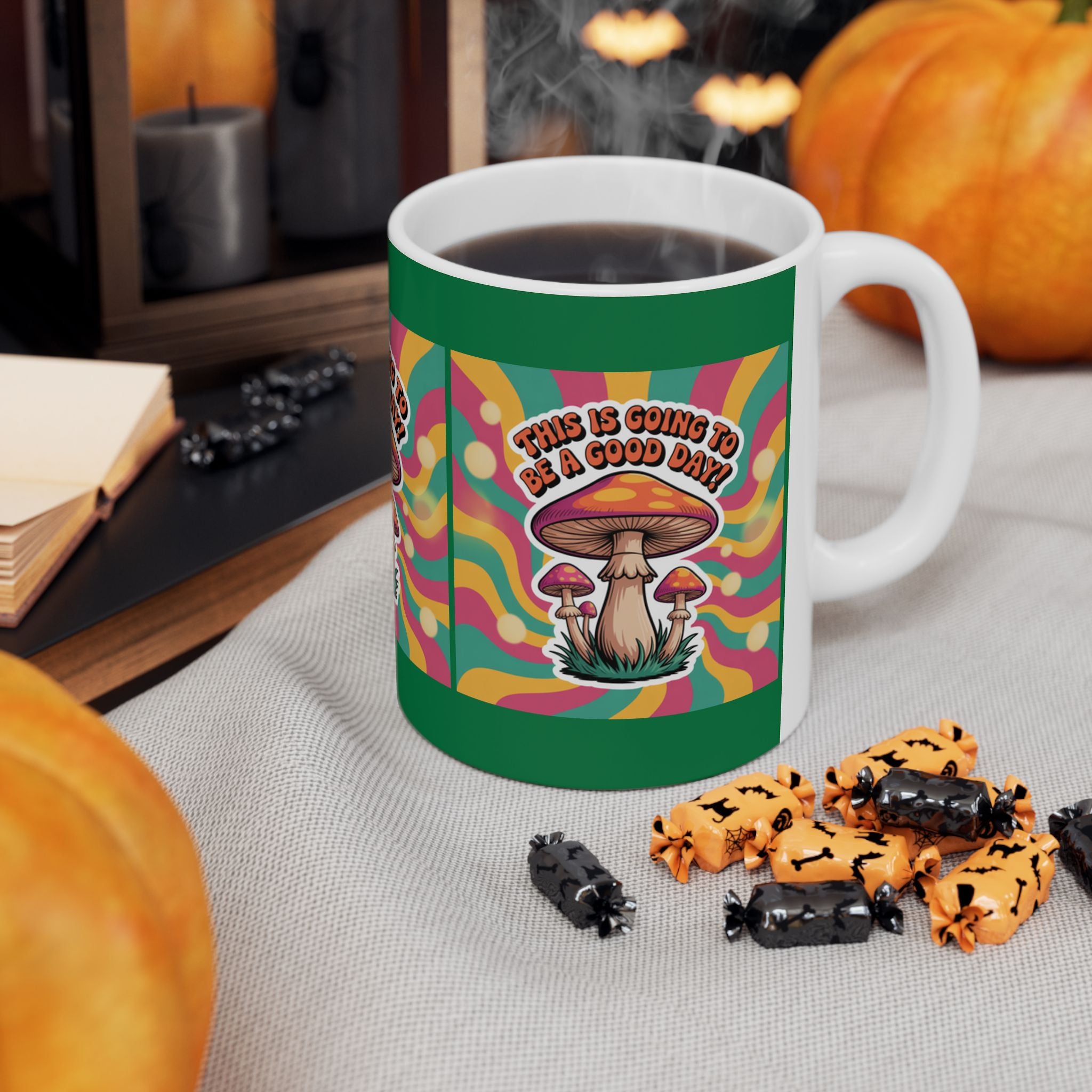 Vibrant Mushroom Ceramic Mug, Fun Coffee Cup for Good Vibes, Gift for Nature Lovers, Tea Time, Boho Decor, Colorful Drinkware