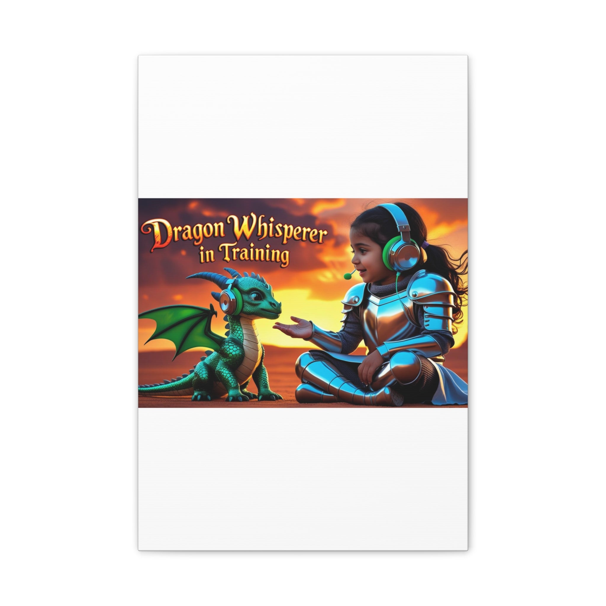 Dragon Whisperer (Girl) Canvas Print, Fantasy Wall Art, Kids Room Decor, Magical Artwork, Gift for Dragon Lovers, Adventure Theme