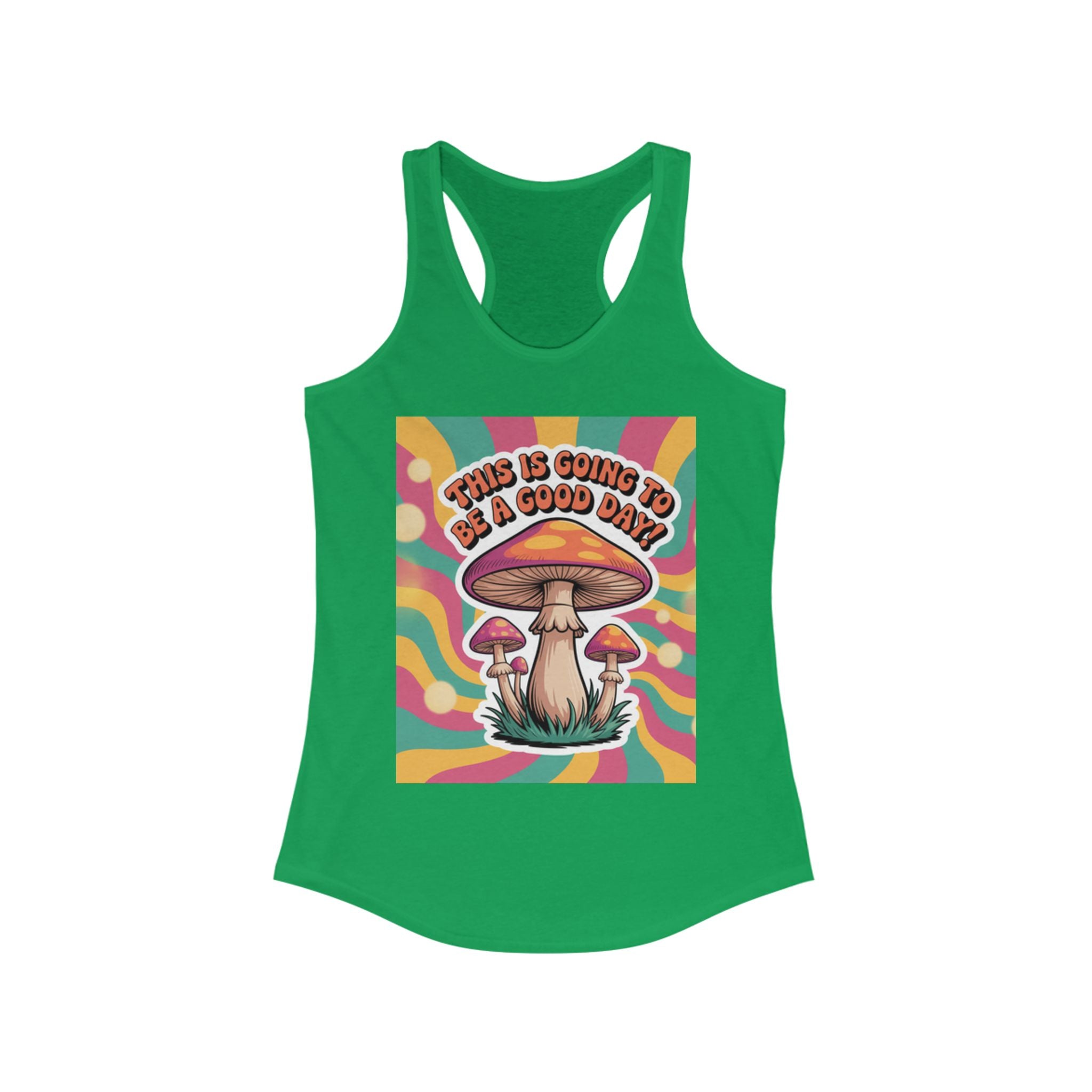 Positive Mushroom Vibe Women's Racerback Tank - Good Day Graphic Tee, Summer Workout Top, Gift for Her, Festival Clothing, Boho Style