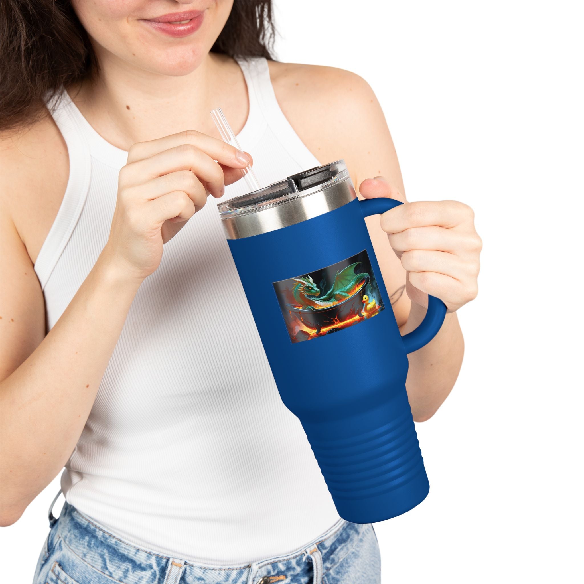 Fun Fantasy Dragon Bath Time Insulated Travel Mug, 40oz - Perfect for Adventures & Celebrations, Dragon Design, Hot & Cold Beverages, Gift for Fantasy Lovers