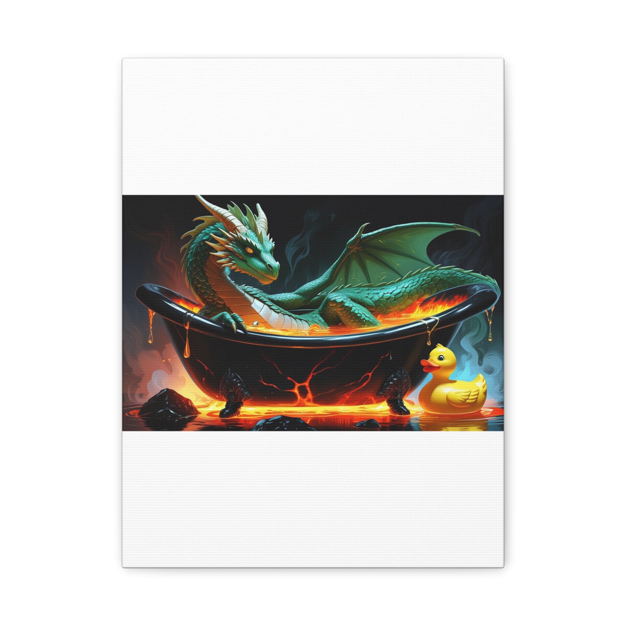 Whimsical Dragon In A Tub  Canvas Wall Art, Fantasy Decor, Kids Room Decor, Unique Gifts for Dragon Lovers, Cute Bathroom Art, Magical Home Decor