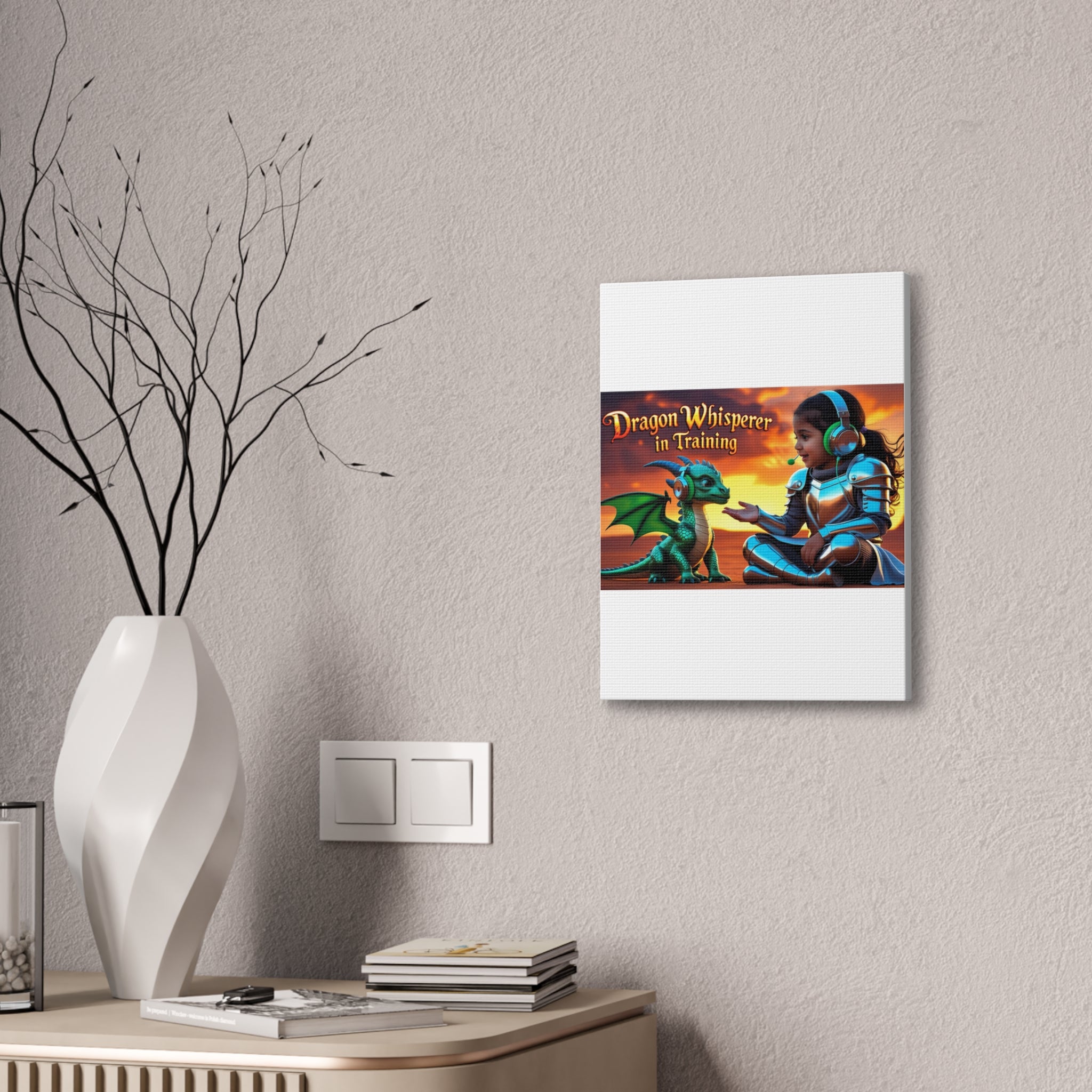 Dragon Whisperer (Girl) Canvas Print, Fantasy Wall Art, Kids Room Decor, Magical Artwork, Gift for Dragon Lovers, Adventure Theme