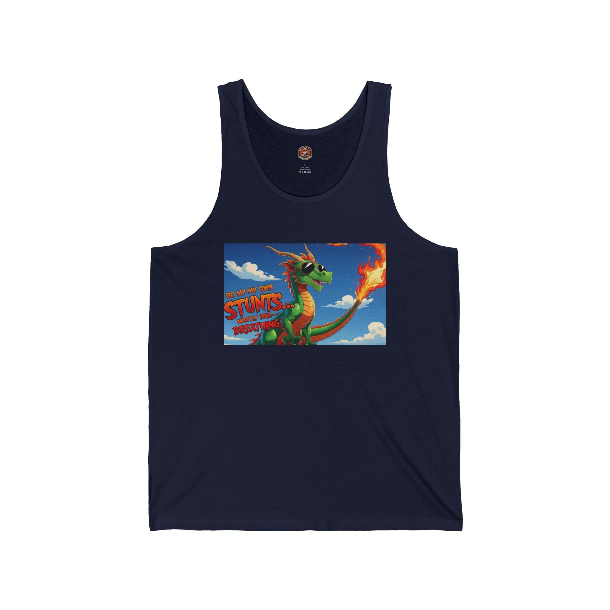 Fun Loving Unisex Jersey Tank featuring Colorful Dragon Design, Summer Apparel, Unique Gift, Fantasy Fanwear, Comfortable Everyday Wear