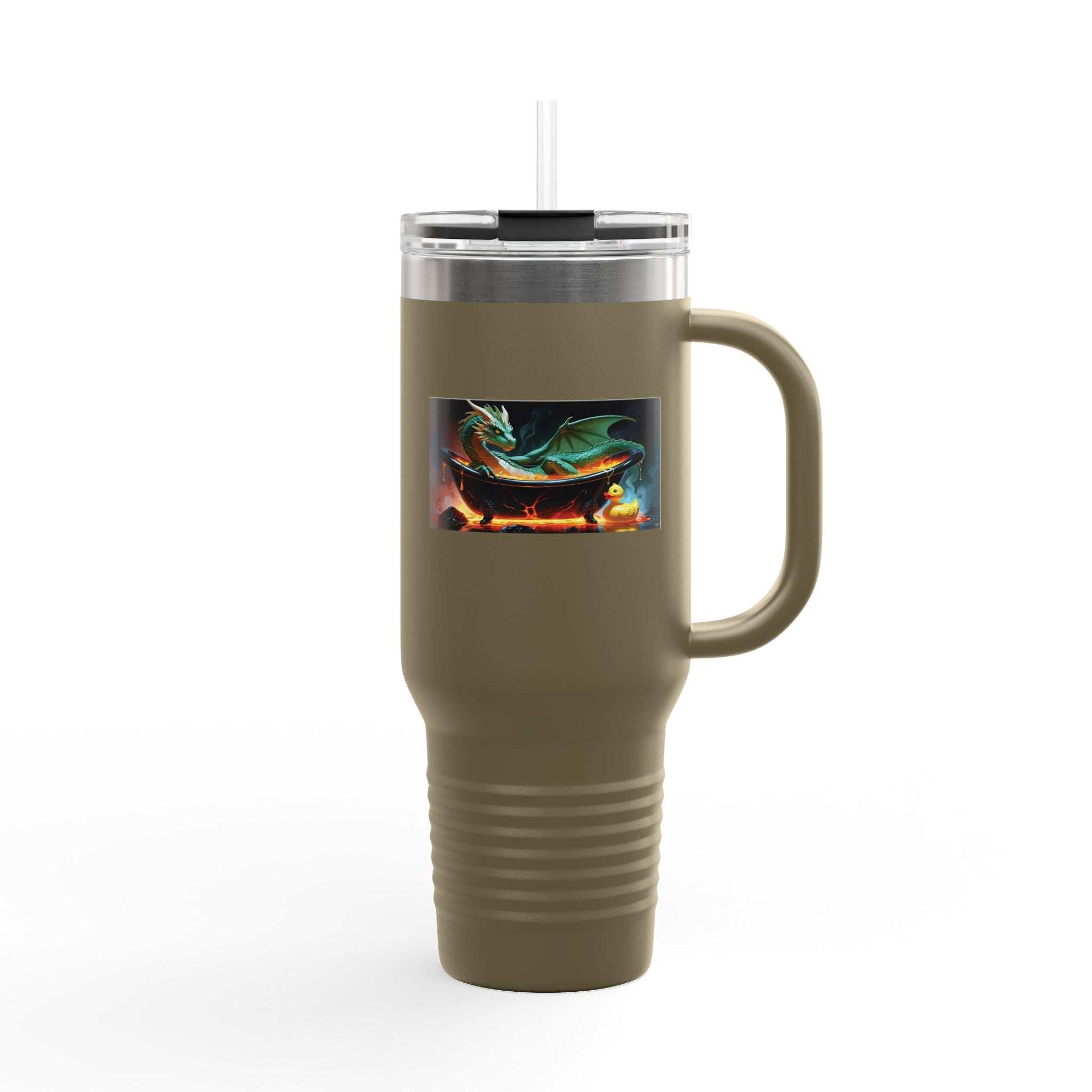 Fun Fantasy Dragon Bath Time Insulated Travel Mug, 40oz - Perfect for Adventures & Celebrations, Dragon Design, Hot & Cold Beverages, Gift for Fantasy Lovers