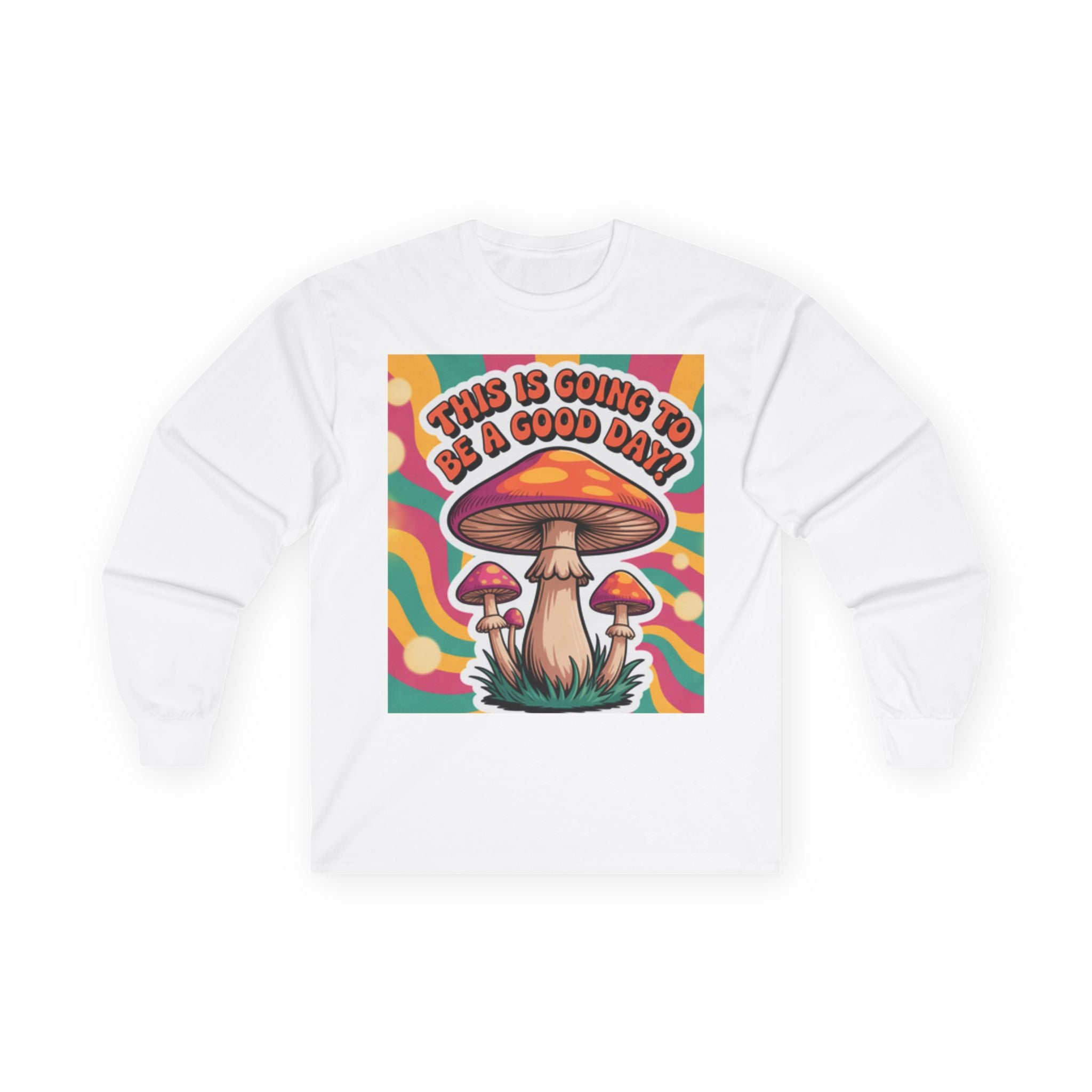 Good Vibes 70s Mushroom Long Sleeve Tee, Casual Wear, Gift for Friends, Unisex Shirt, Boho Style Clothing