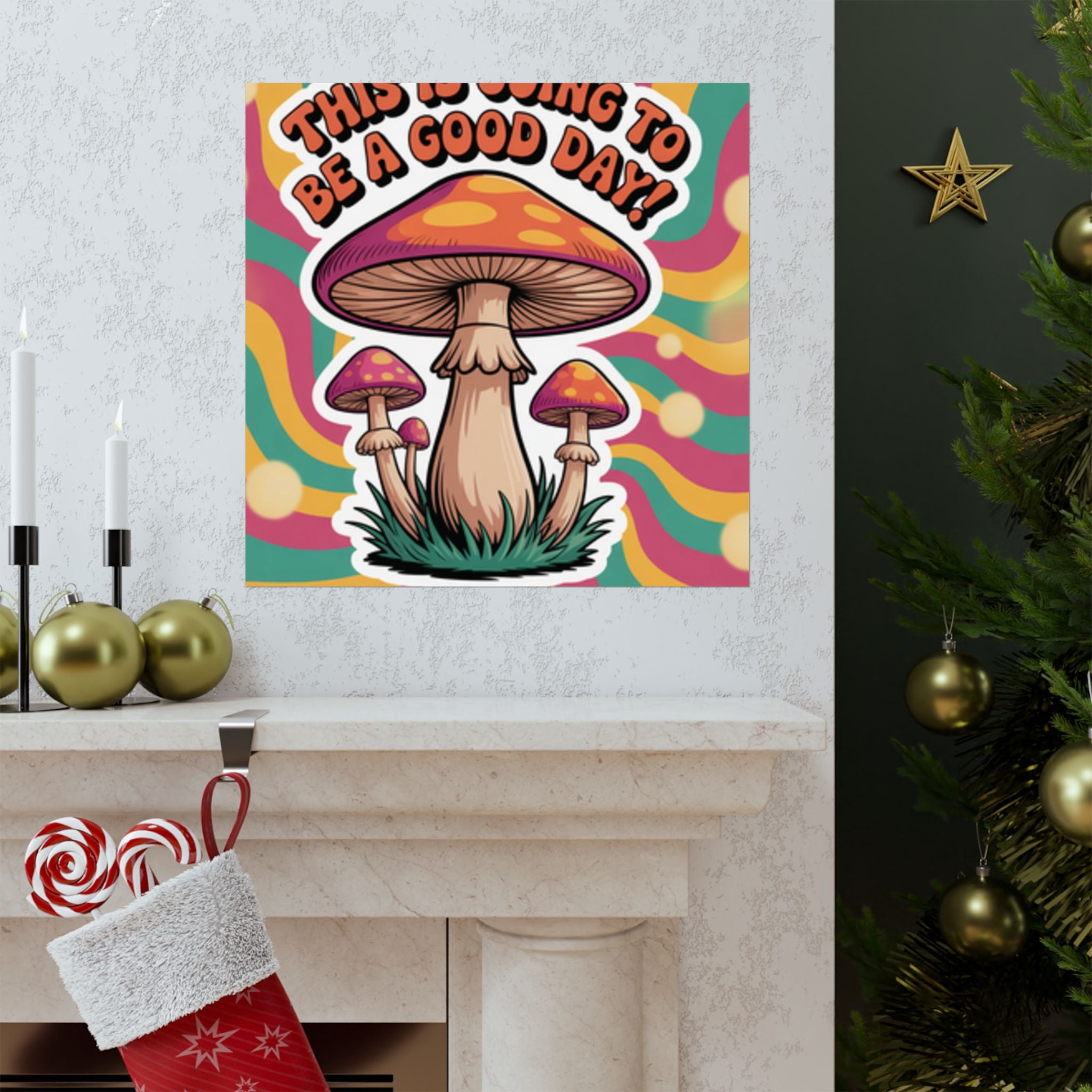 Colorful 70s Retro Mushroom Art Posters - Positive Wall Decor, Psychedelic Prints, Boho Home Decor, Gift for Friends, Inspirational Wall Art