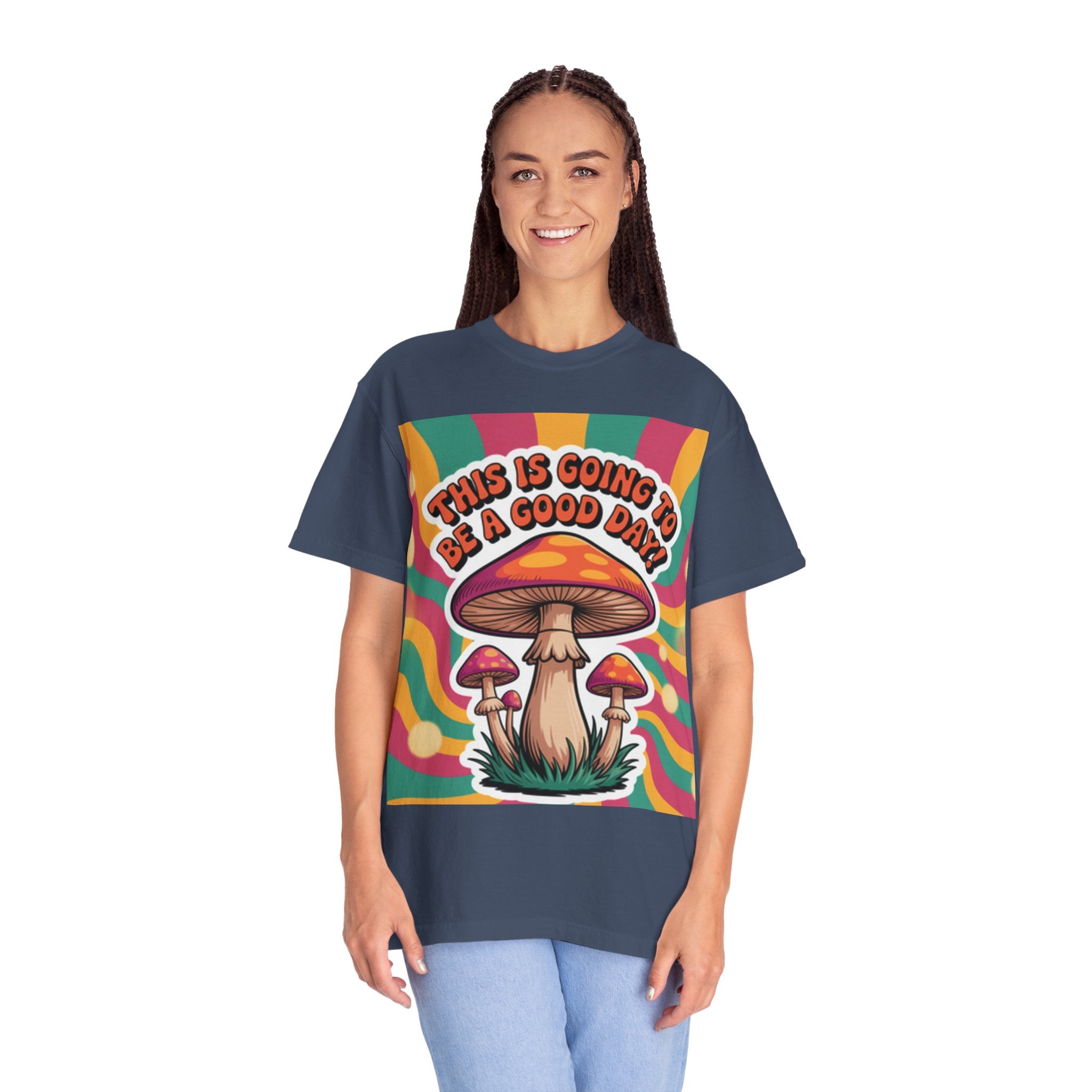 Positive Vibes T-shirt, Retro Mushroom Tee, Unisex Psychedelic Shirt, Gift for Friends, Casual Wear, Summer Essentials