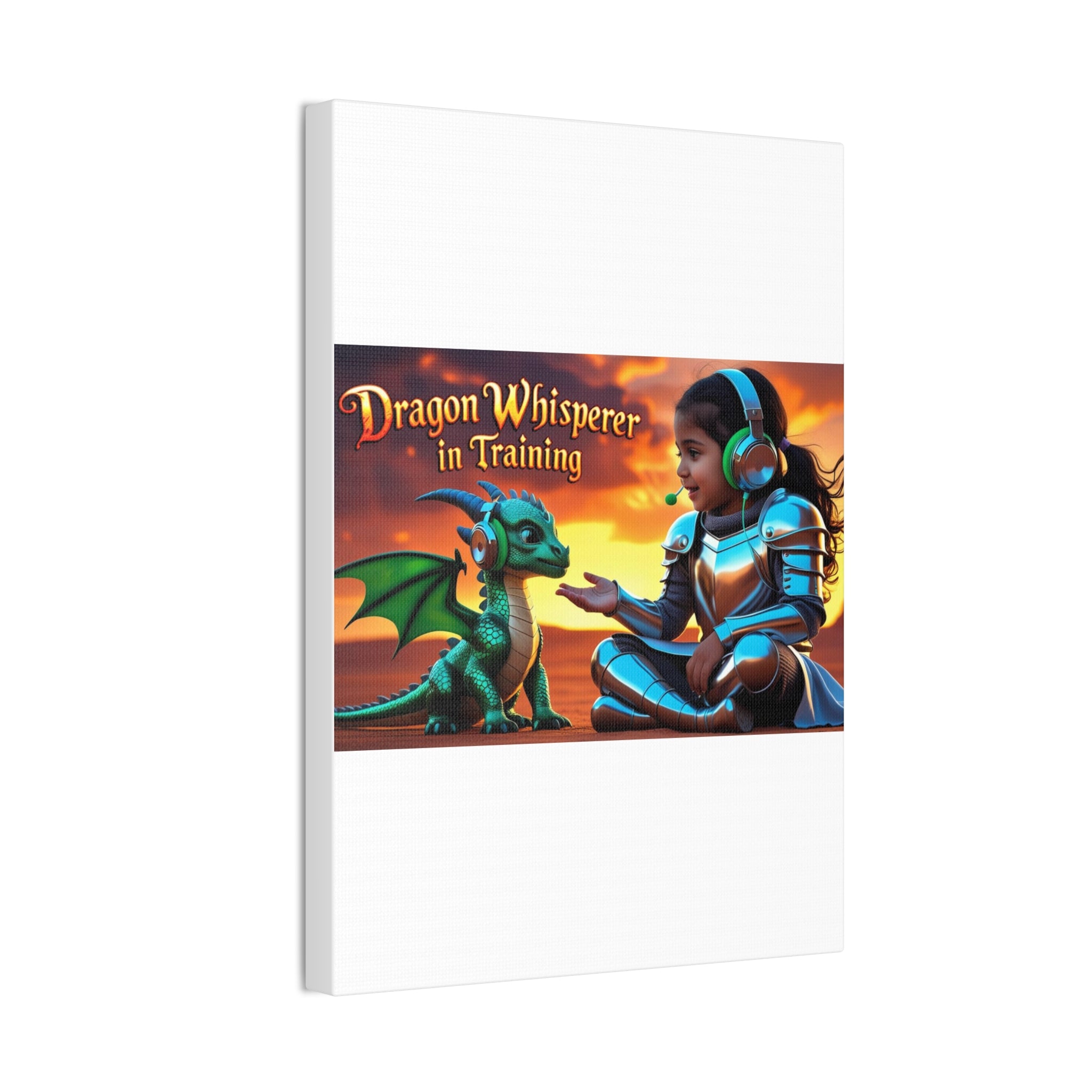 Dragon Whisperer (Girl) Canvas Print, Fantasy Wall Art, Kids Room Decor, Magical Artwork, Gift for Dragon Lovers, Adventure Theme