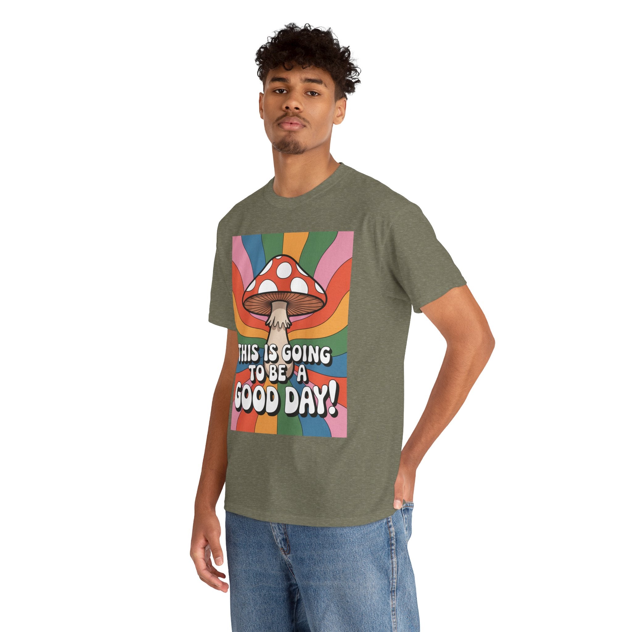 Fun Hippy Mushroom Cheerful Graphic Tee, Positive Vibes T-Shirt for Everyday Wear, Gift for Nature Lovers, Trendy Casual Wear, Eco-Friendly Fashion