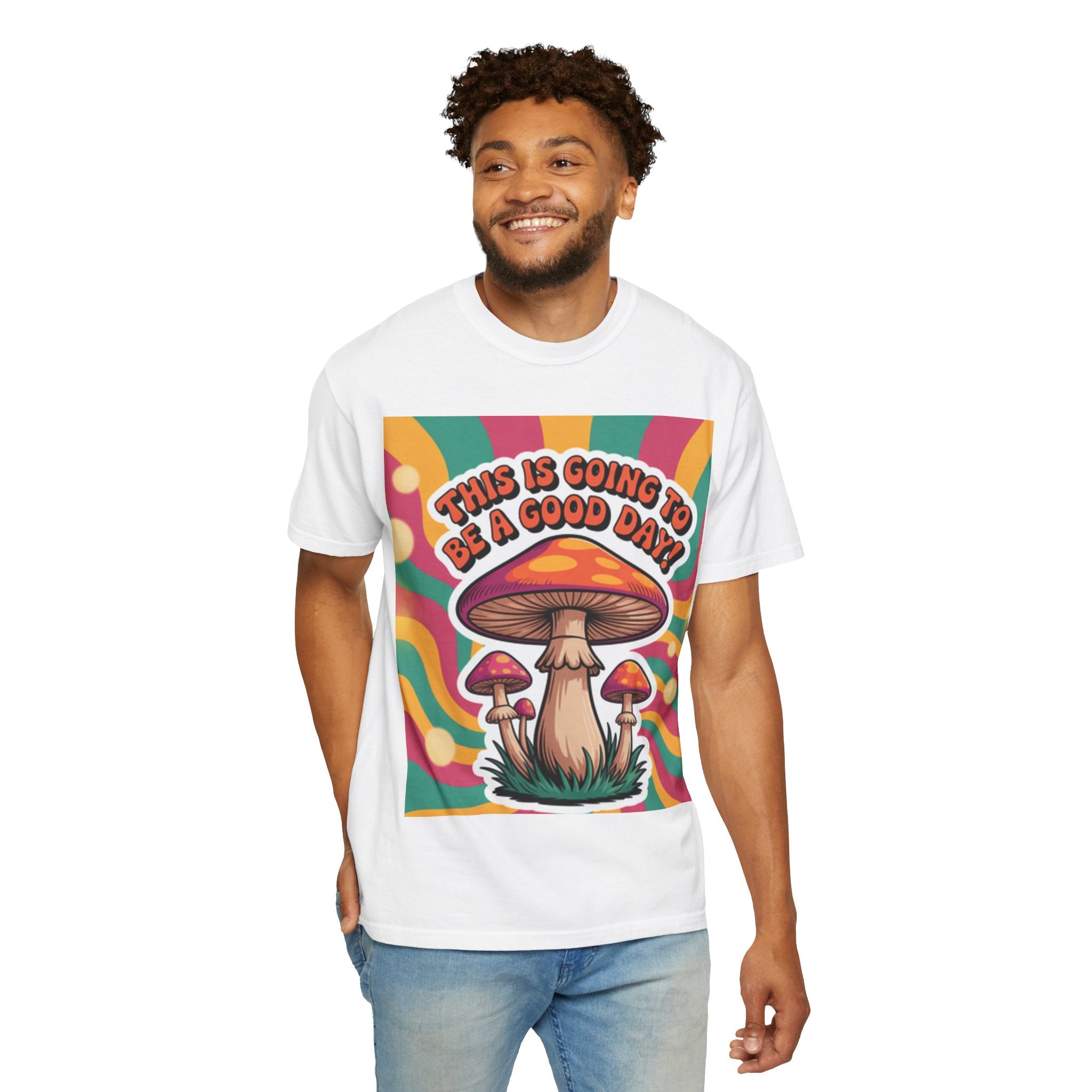 Positive Vibes T-shirt, Retro Mushroom Tee, Unisex Psychedelic Shirt, Gift for Friends, Casual Wear, Summer Essentials