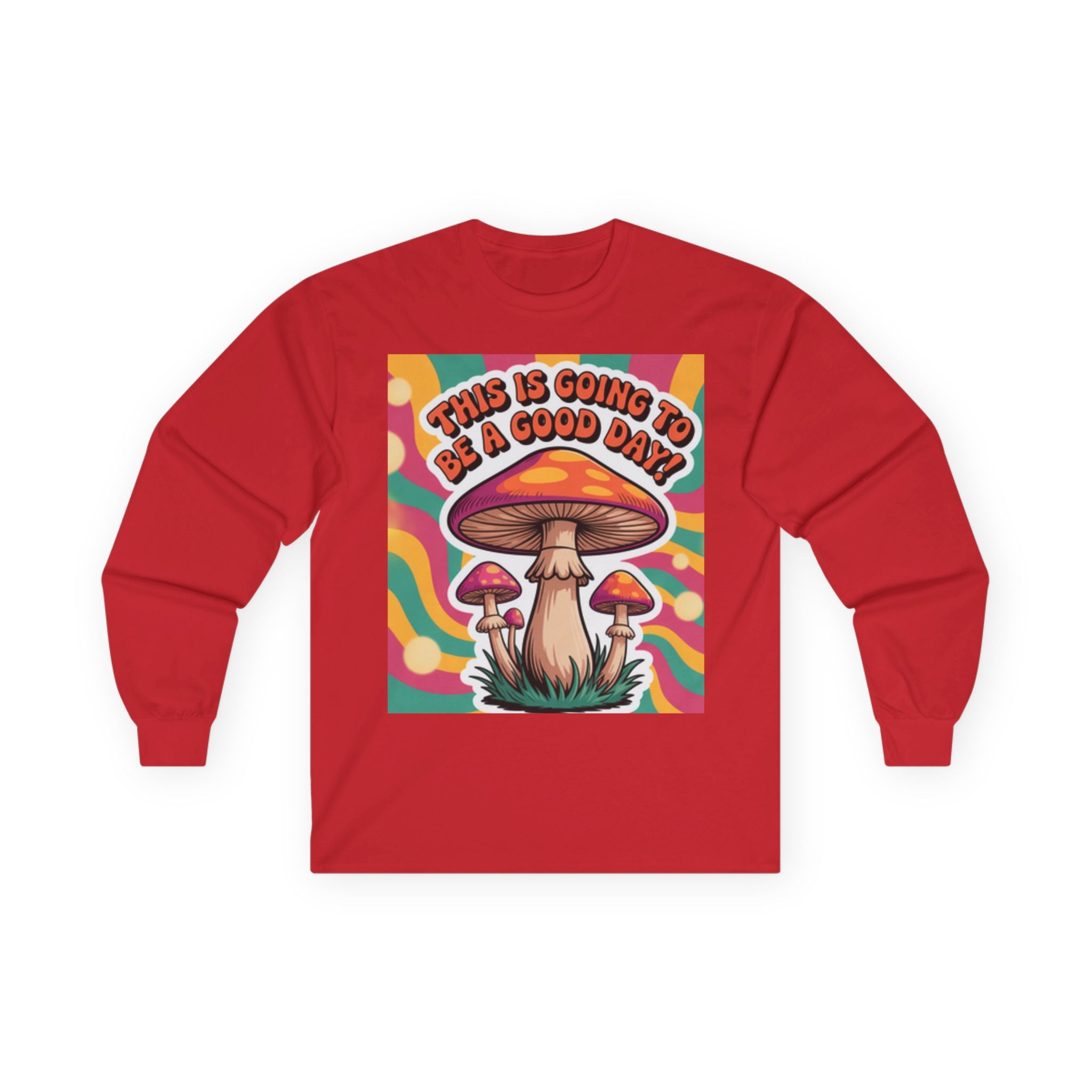 Good Vibes 70s Mushroom Long Sleeve Tee, Casual Wear, Gift for Friends, Unisex Shirt, Boho Style Clothing