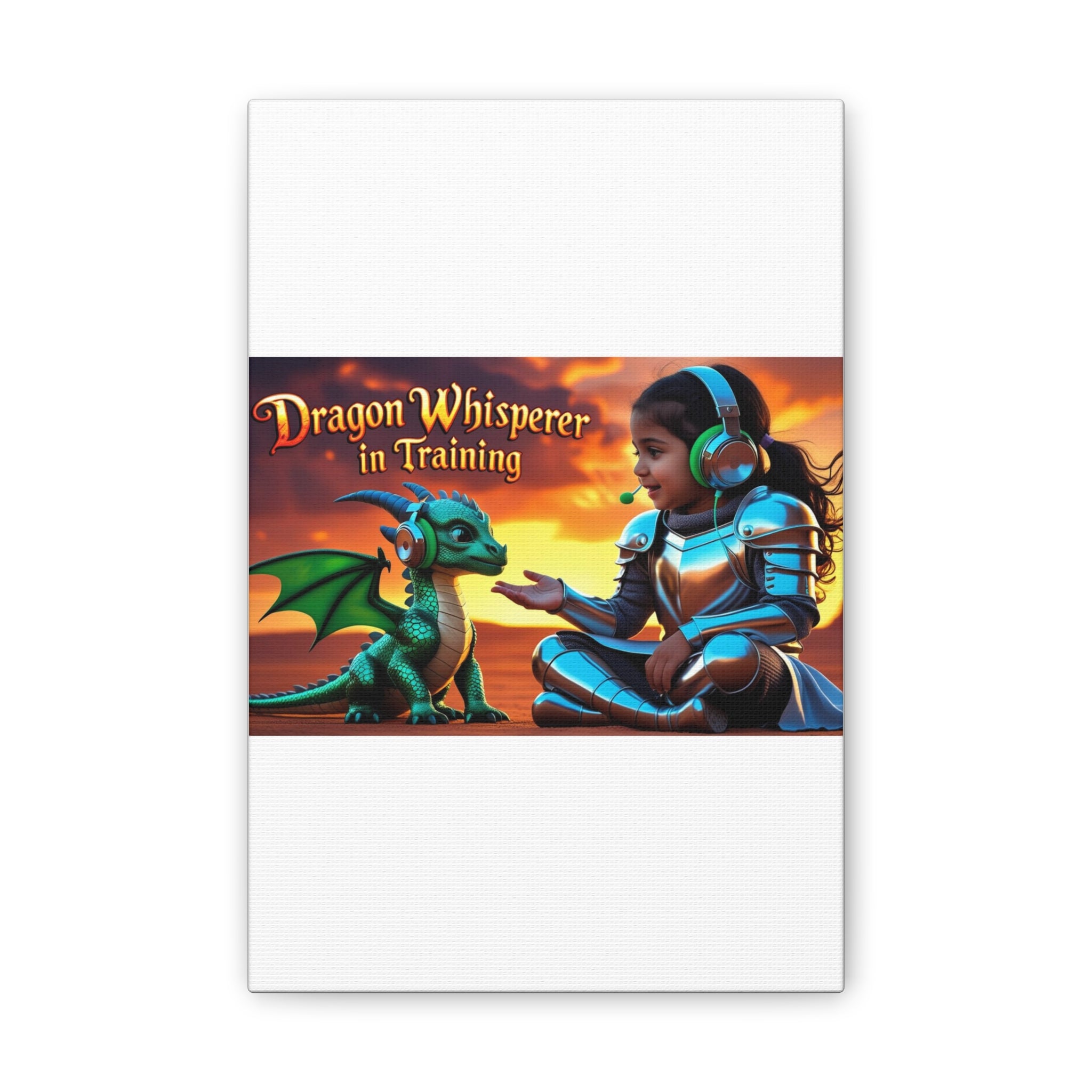 Dragon Whisperer (Girl) Canvas Print, Fantasy Wall Art, Kids Room Decor, Magical Artwork, Gift for Dragon Lovers, Adventure Theme