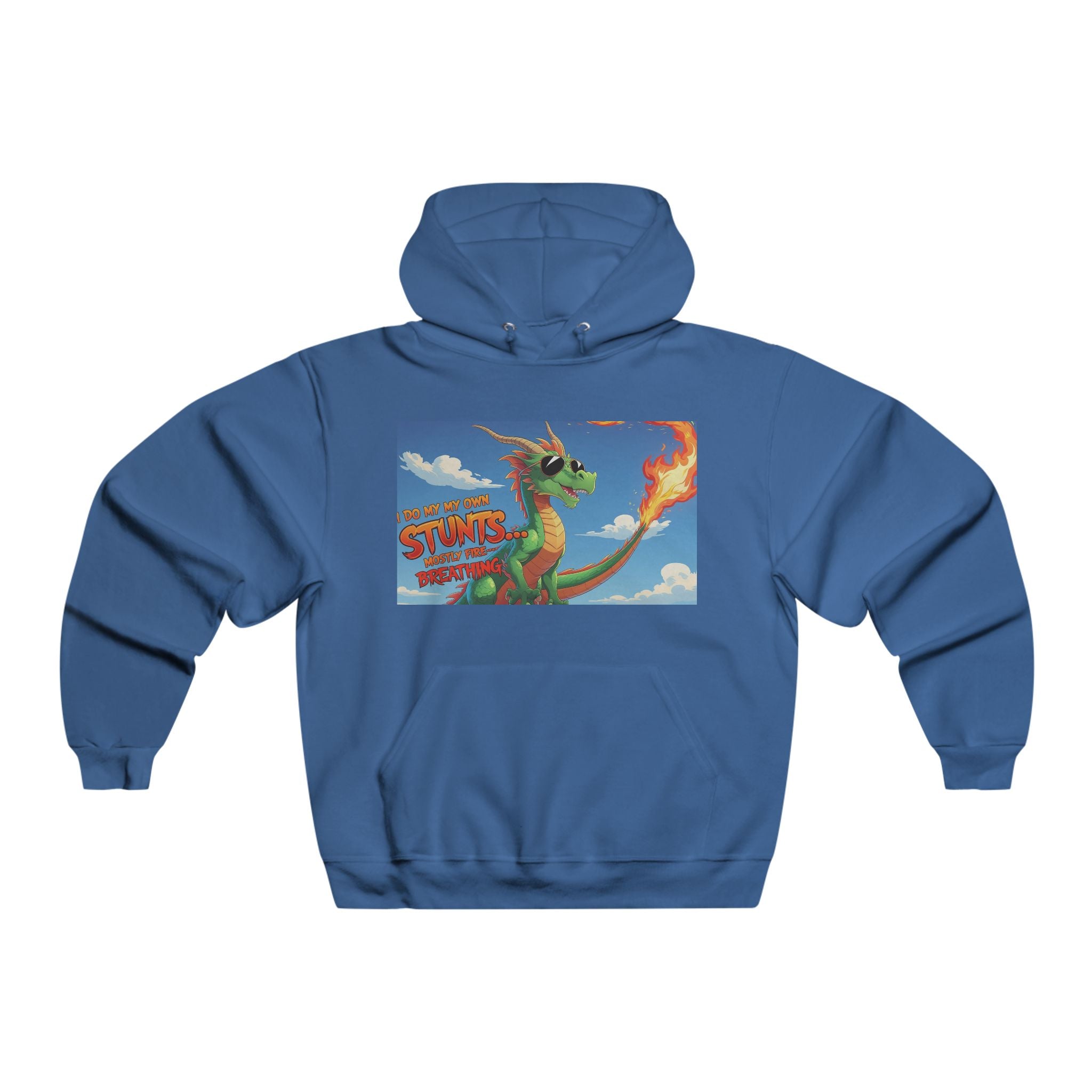 Funny Fire-Breathing Dragon Adventure Men's Hoodie, Cozy Sweatshirt for Gamers, Fun Gift for Comic Fans, Perfect for Casual Outings, Unique Graphic Apparel