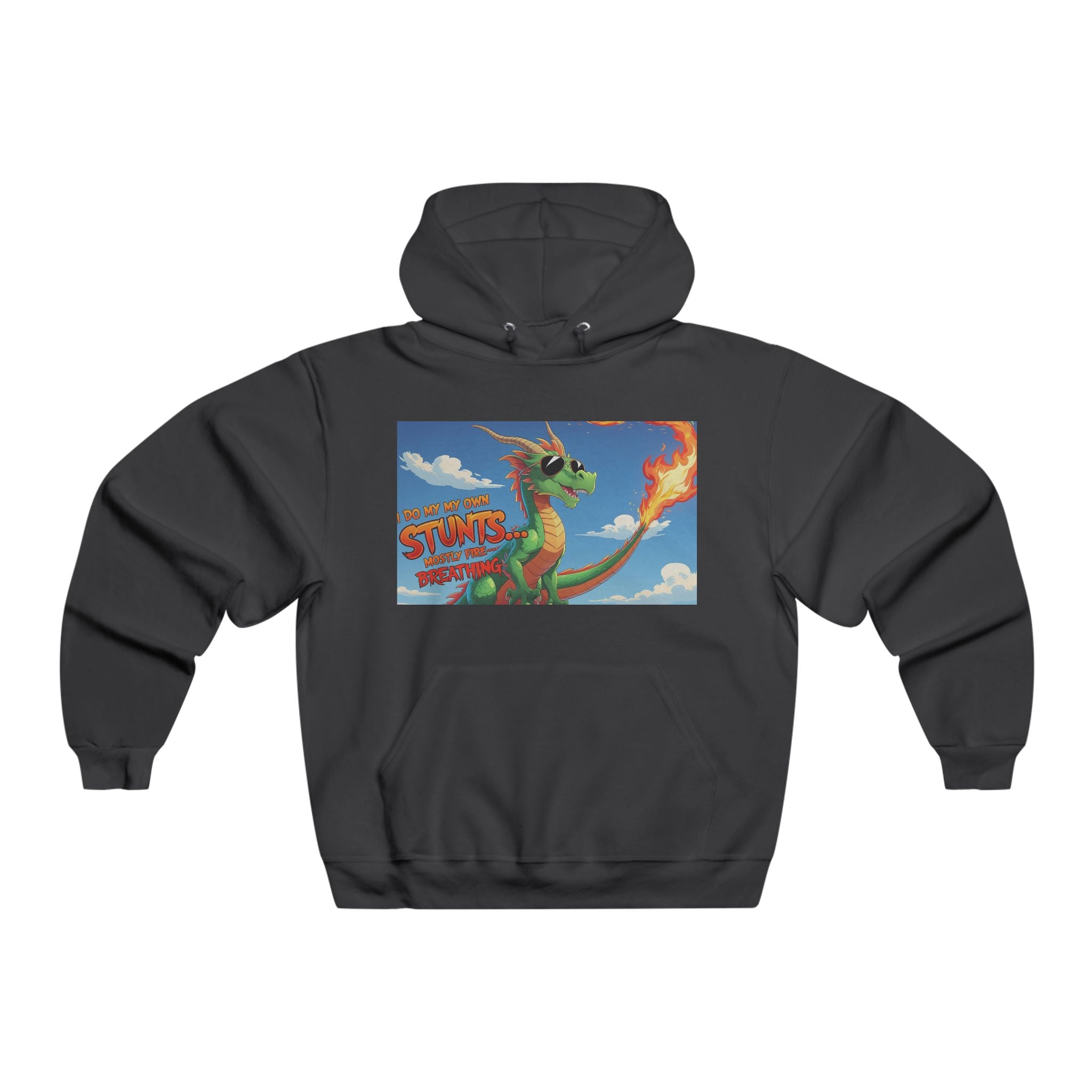 Funny Fire-Breathing Dragon Adventure Men's Hoodie, Cozy Sweatshirt for Gamers, Fun Gift for Comic Fans, Perfect for Casual Outings, Unique Graphic Apparel