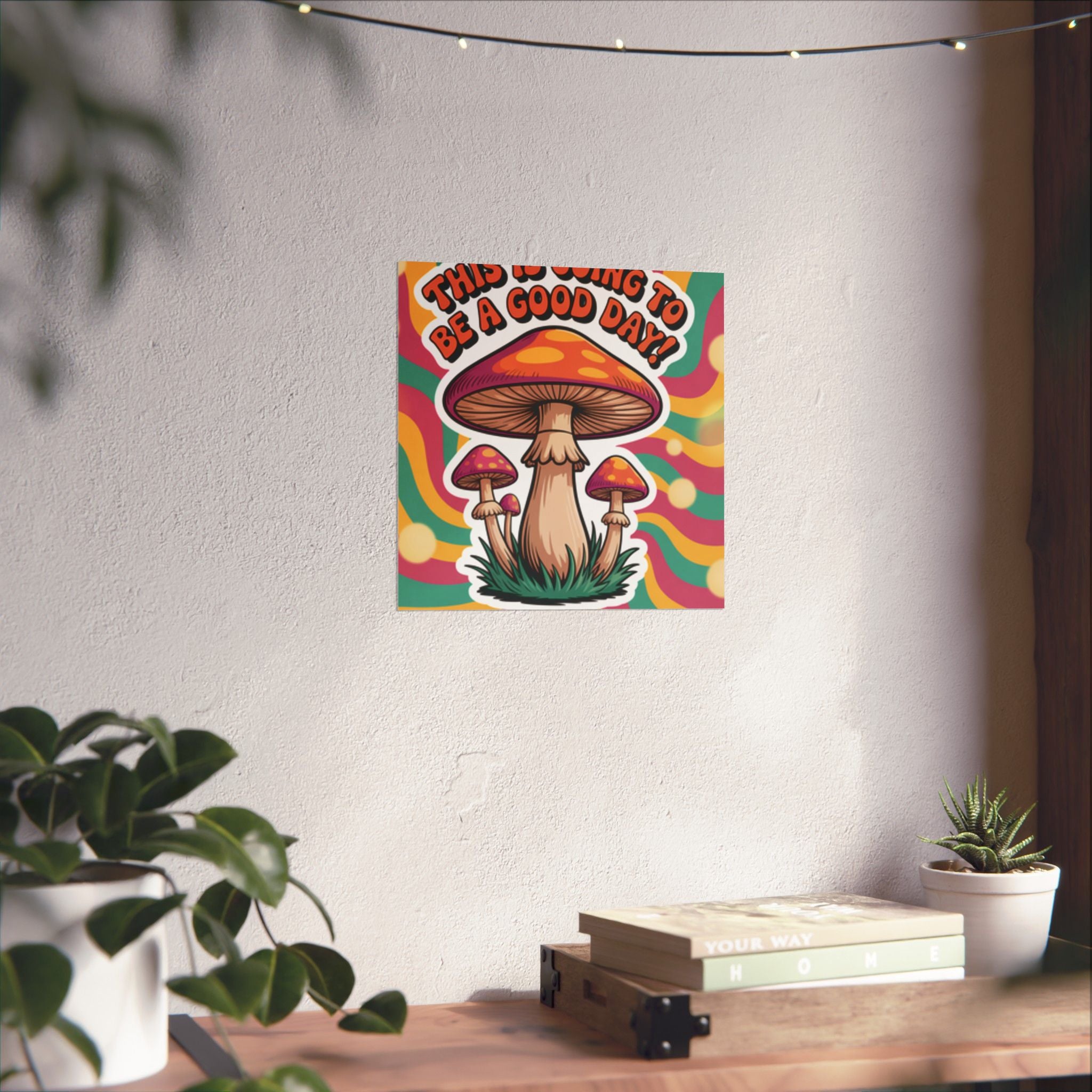 Colorful 70s Retro Mushroom Art Posters - Positive Wall Decor, Psychedelic Prints, Boho Home Decor, Gift for Friends, Inspirational Wall Art