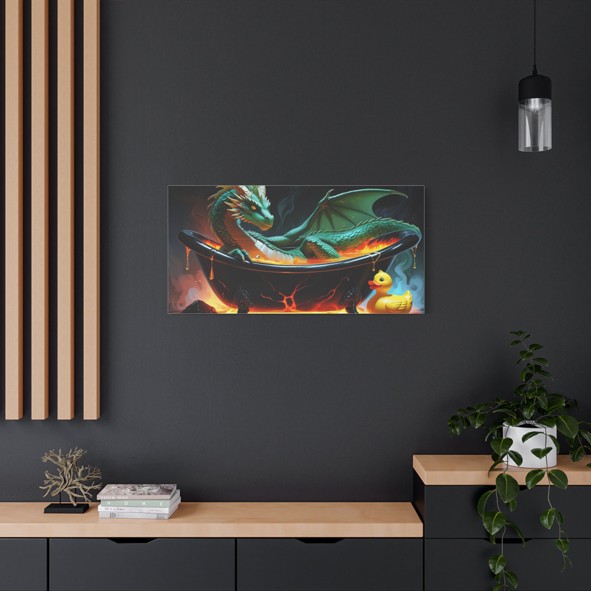 Whimsical Dragon In A Tub  Canvas Wall Art, Fantasy Decor, Kids Room Decor, Unique Gifts for Dragon Lovers, Cute Bathroom Art, Magical Home Decor