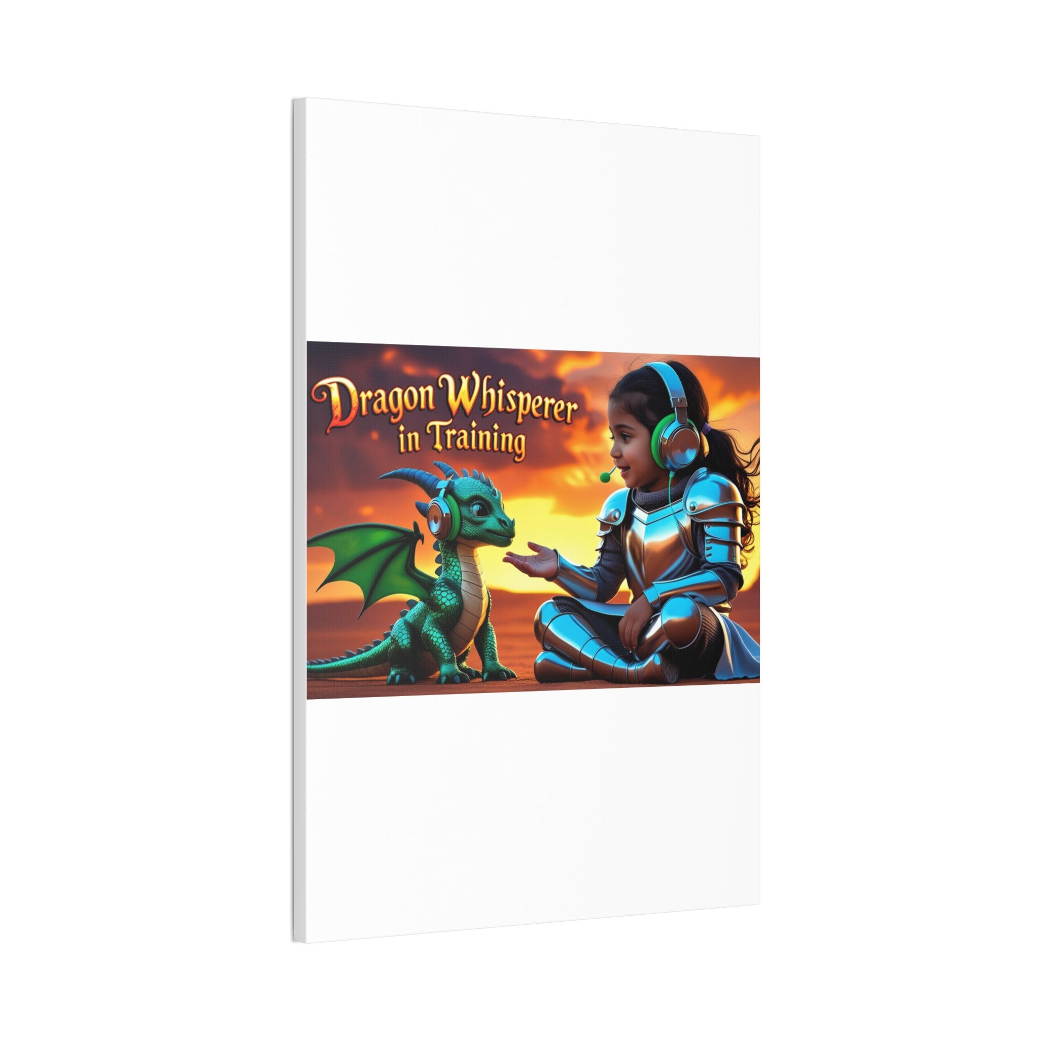Dragon Whisperer (Girl) Canvas Print, Fantasy Wall Art, Kids Room Decor, Magical Artwork, Gift for Dragon Lovers, Adventure Theme