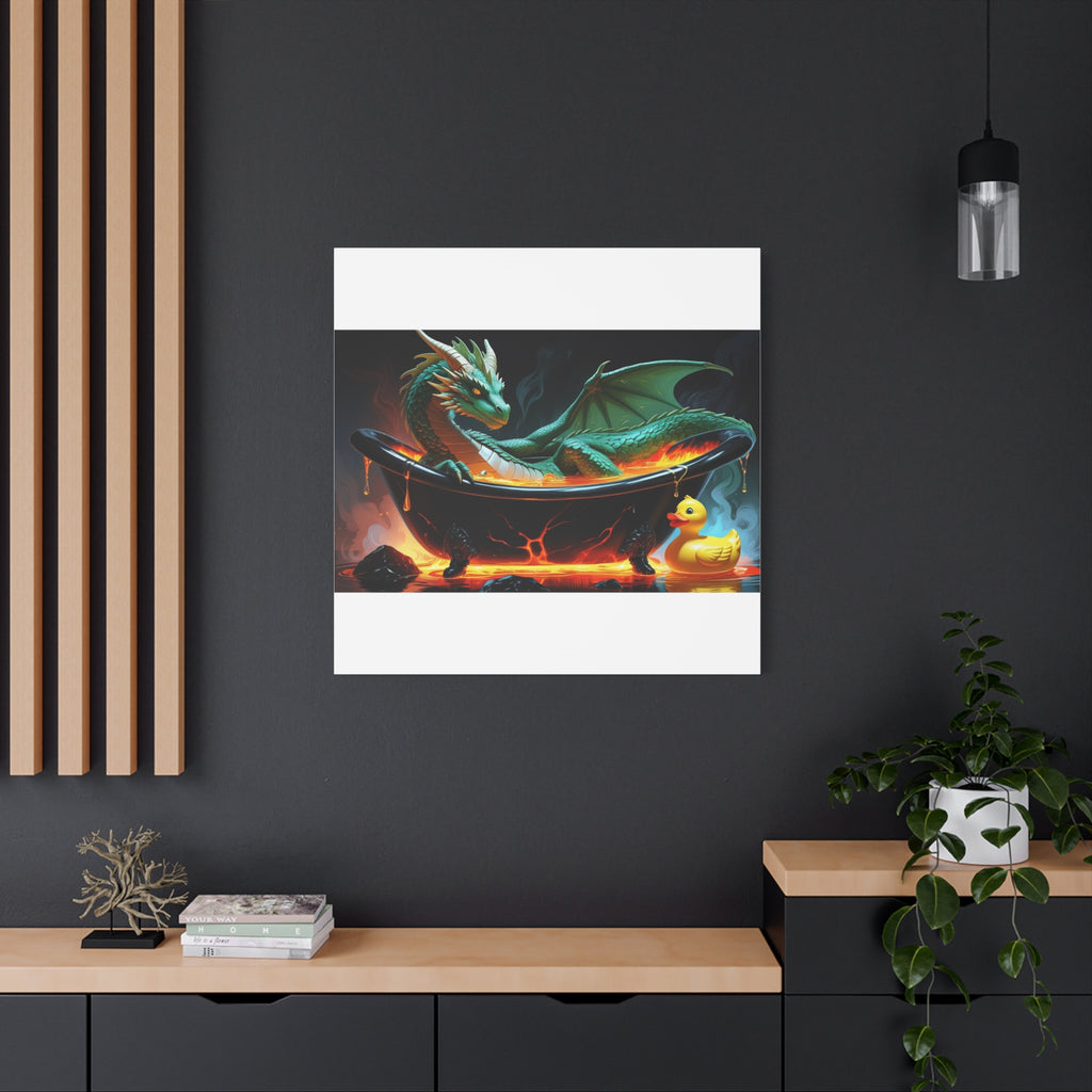 Whimsical Dragon In A Tub  Canvas Wall Art, Fantasy Decor, Kids Room Decor, Unique Gifts for Dragon Lovers, Cute Bathroom Art, Magical Home Decor