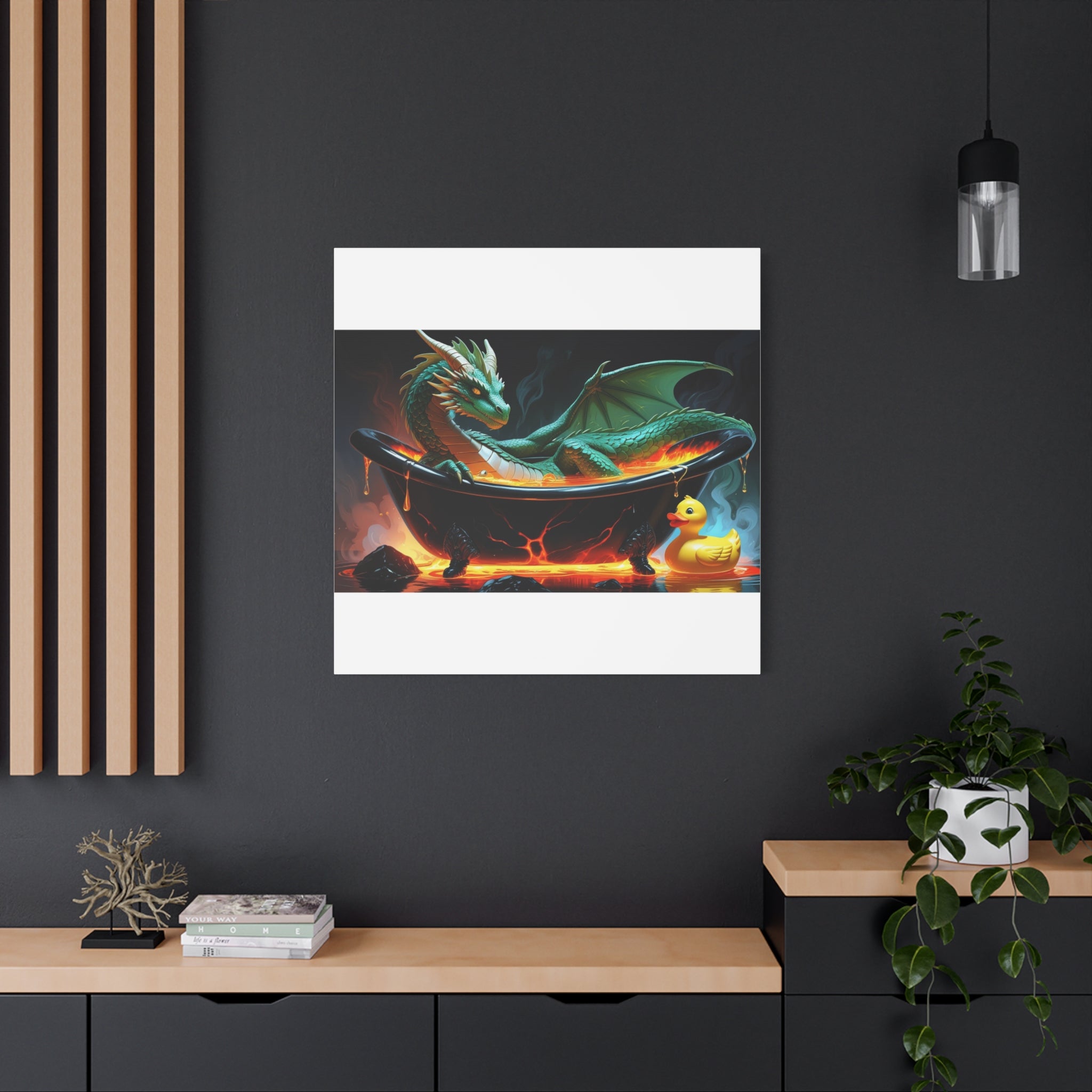 Whimsical Dragon In A Tub  Canvas Wall Art, Fantasy Decor, Kids Room Decor, Unique Gifts for Dragon Lovers, Cute Bathroom Art, Magical Home Decor
