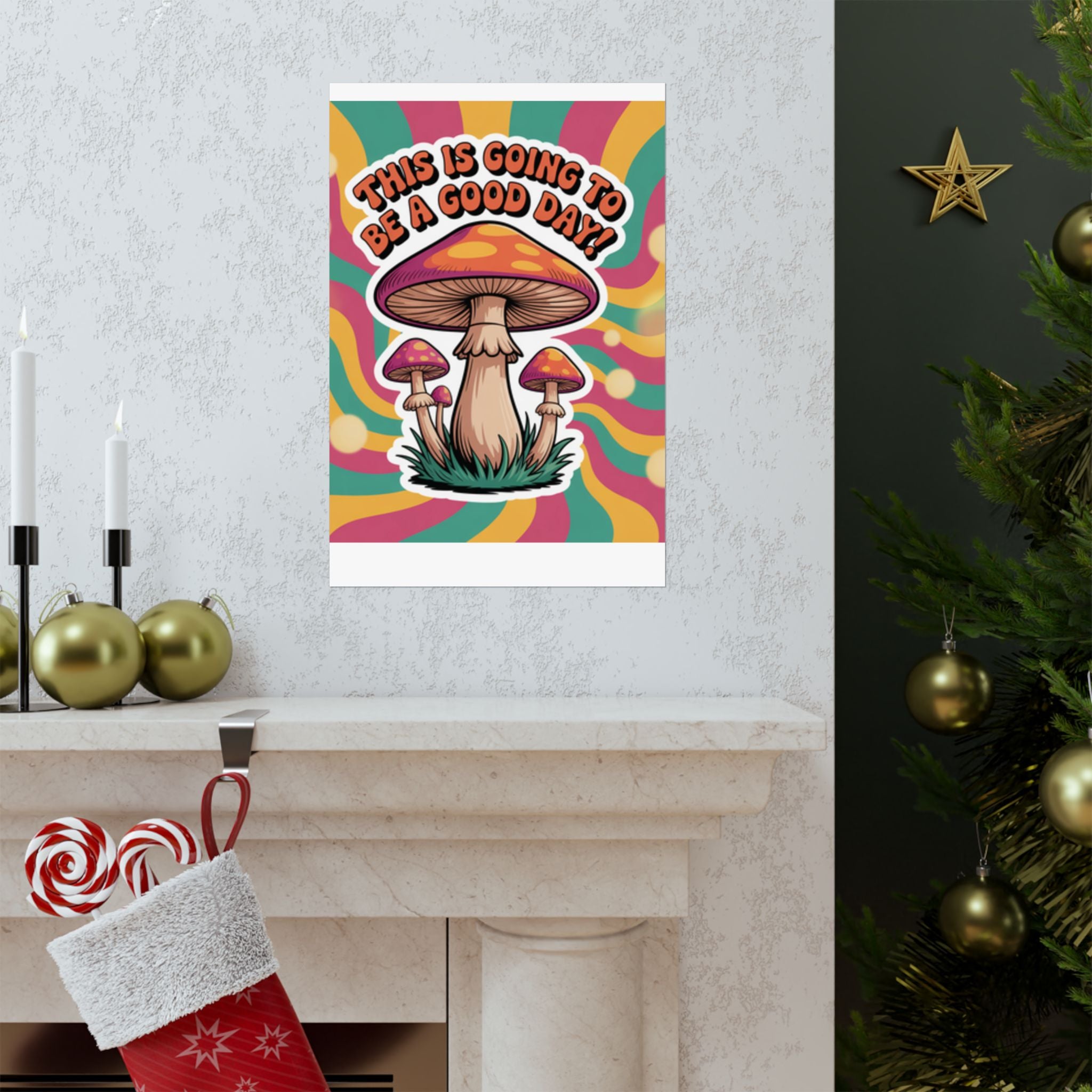 Colorful 70s Retro Mushroom Art Posters - Positive Wall Decor, Psychedelic Prints, Boho Home Decor, Gift for Friends, Inspirational Wall Art