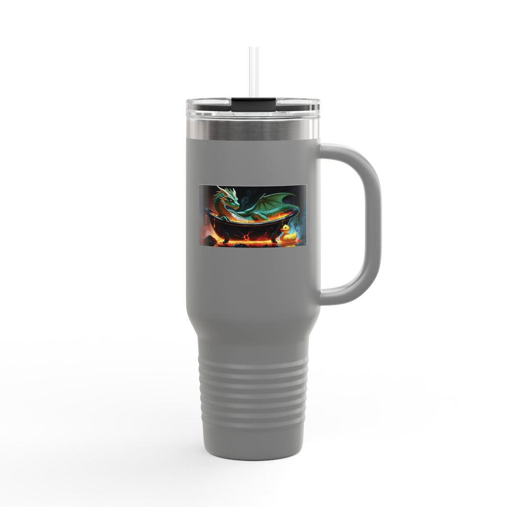 Fun Fantasy Dragon Bath Time Insulated Travel Mug, 40oz - Perfect for Adventures & Celebrations, Dragon Design, Hot & Cold Beverages, Gift for Fantasy Lovers