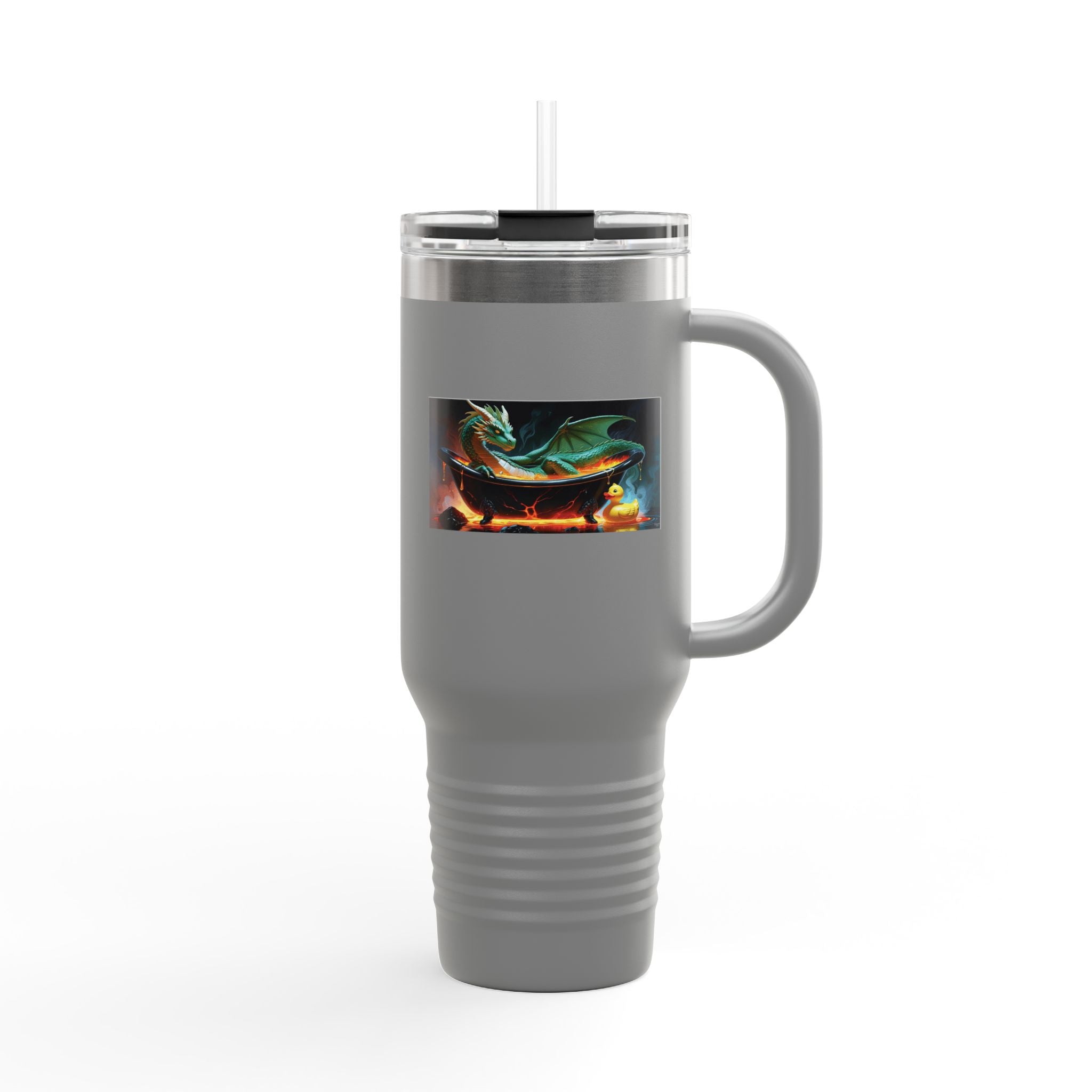 Fun Fantasy Dragon Bath Time Insulated Travel Mug, 40oz - Perfect for Adventures & Celebrations, Dragon Design, Hot & Cold Beverages, Gift for Fantasy Lovers