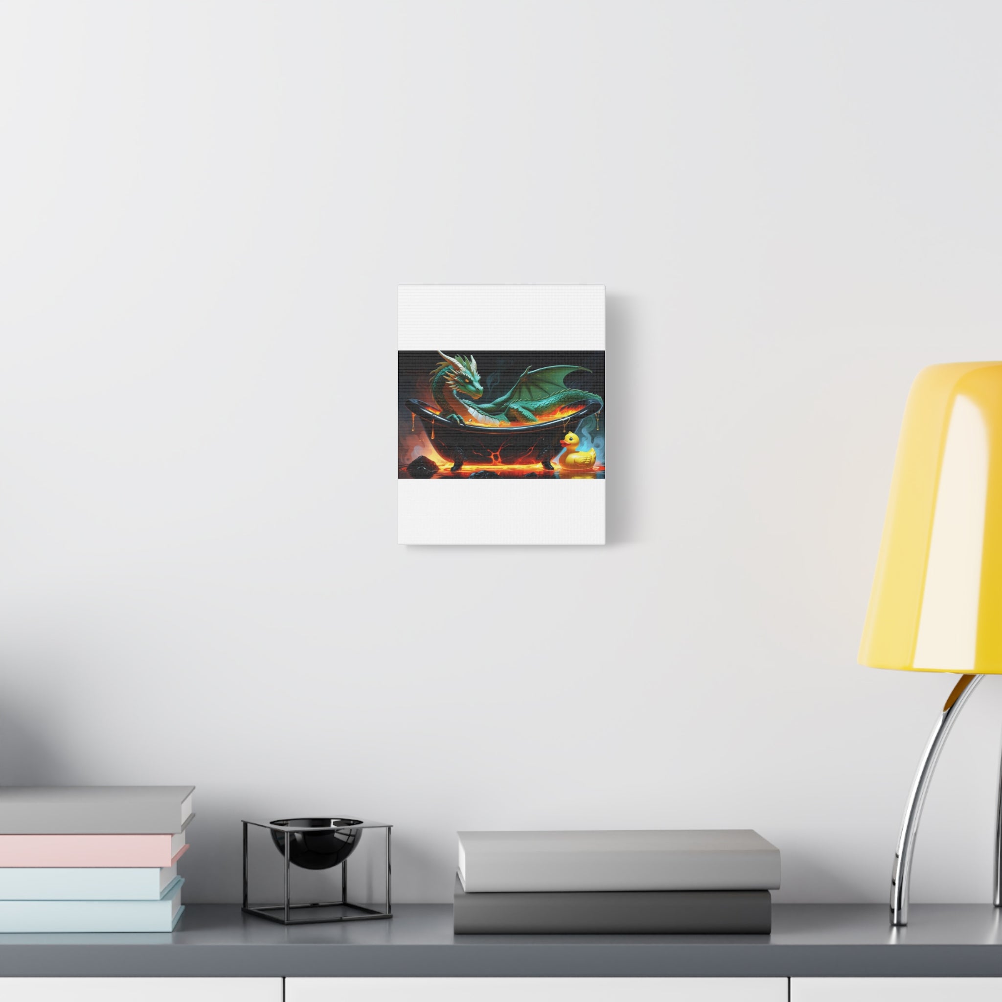 Whimsical Dragon In A Tub  Canvas Wall Art, Fantasy Decor, Kids Room Decor, Unique Gifts for Dragon Lovers, Cute Bathroom Art, Magical Home Decor