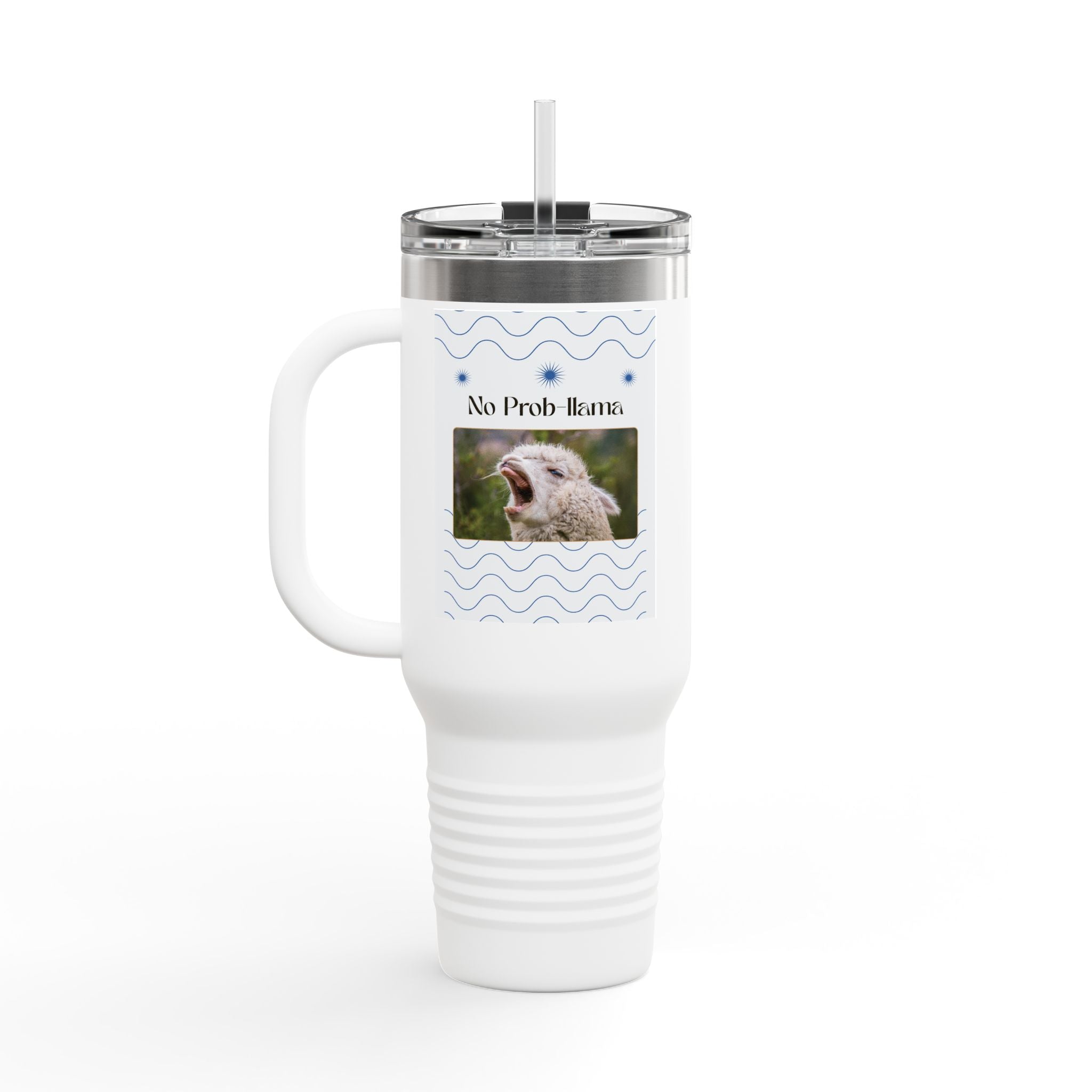 No Prob-Llama 40oz Travel Mug – Funny Llama Coffee Tumbler for Adults | Insulated, Spill-Proof, Adventure-Ready Hydration Gift