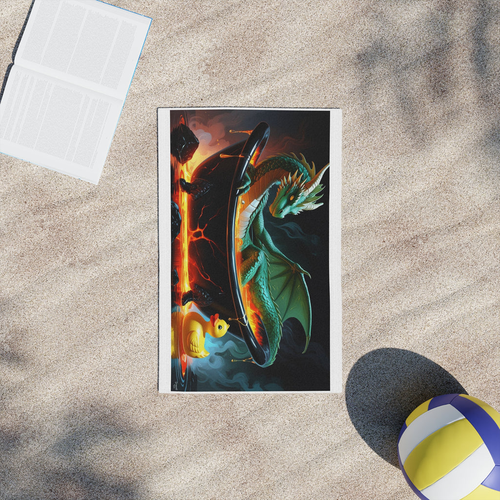 Funny Dragon Bath-time Fantasy Beach Towel, Dragon Artwork Towel, Unique Pool Towel, Whimsical Bath Towel, Gift for Fantasy Lovers, Kids Beach Accessory