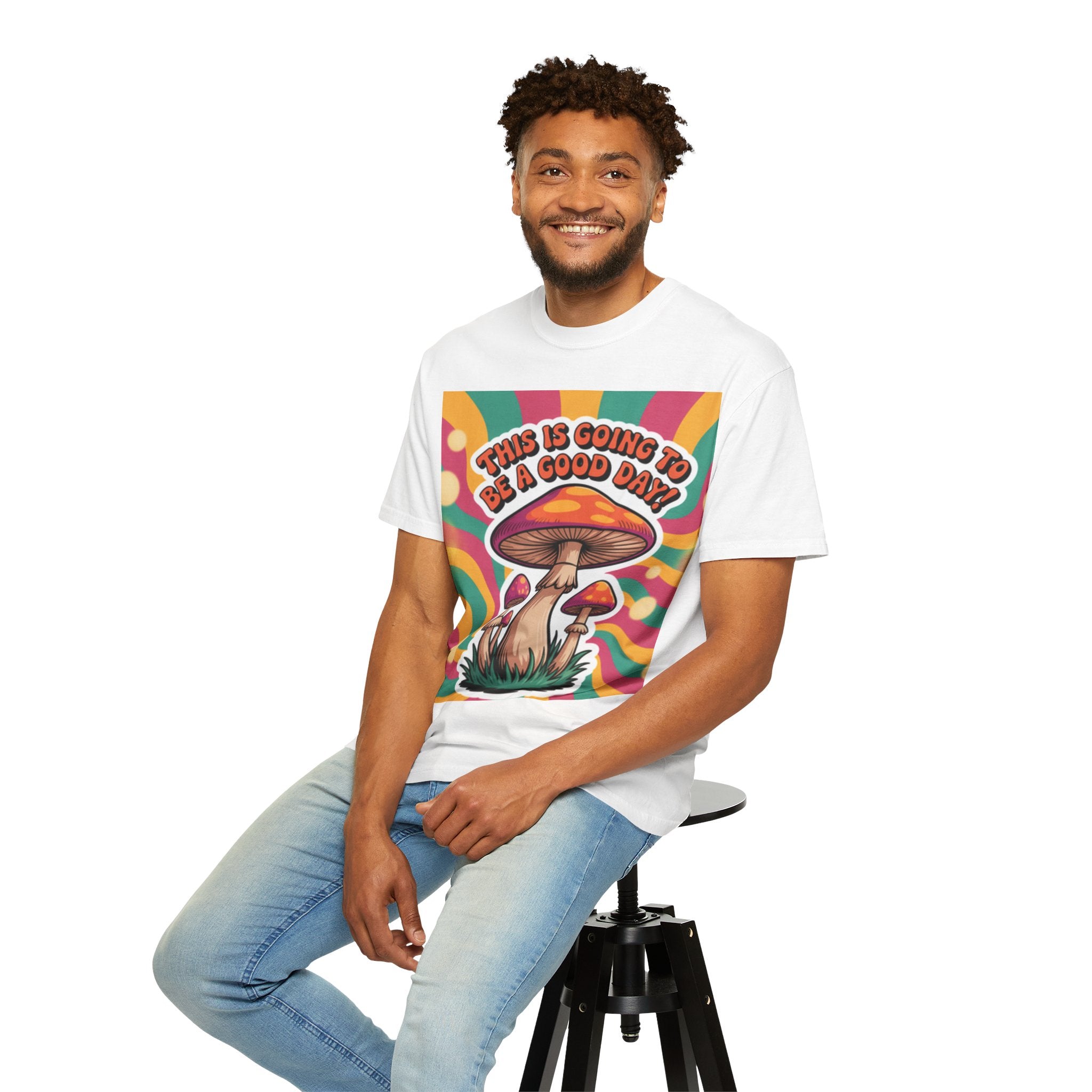 Positive Vibes T-shirt, Retro Mushroom Tee, Unisex Psychedelic Shirt, Gift for Friends, Casual Wear, Summer Essentials