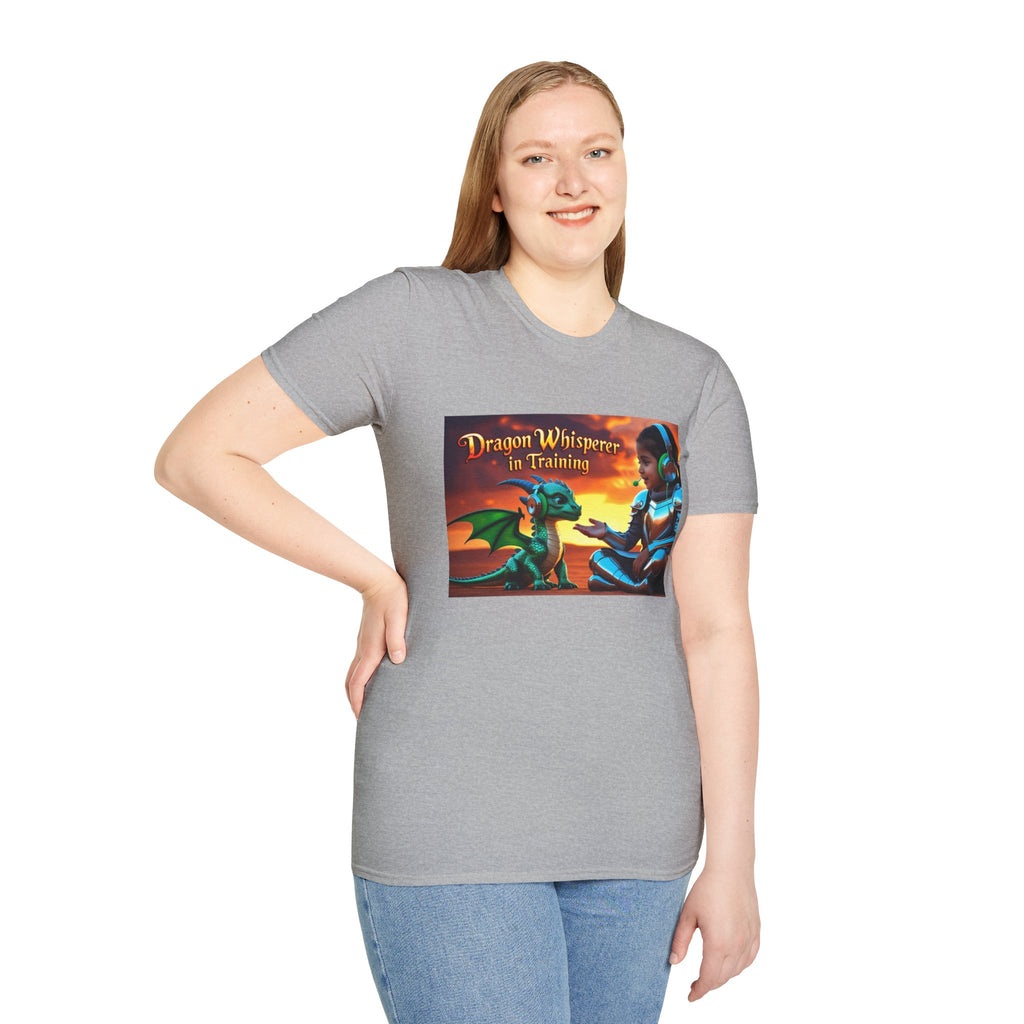 Funny Dragon Whisperer Unisex Softstyle T-Shirt | Fantasy Apparel, Gift for Dragon Lovers, Kids & Adults, Birthday Present, Magical Vibe