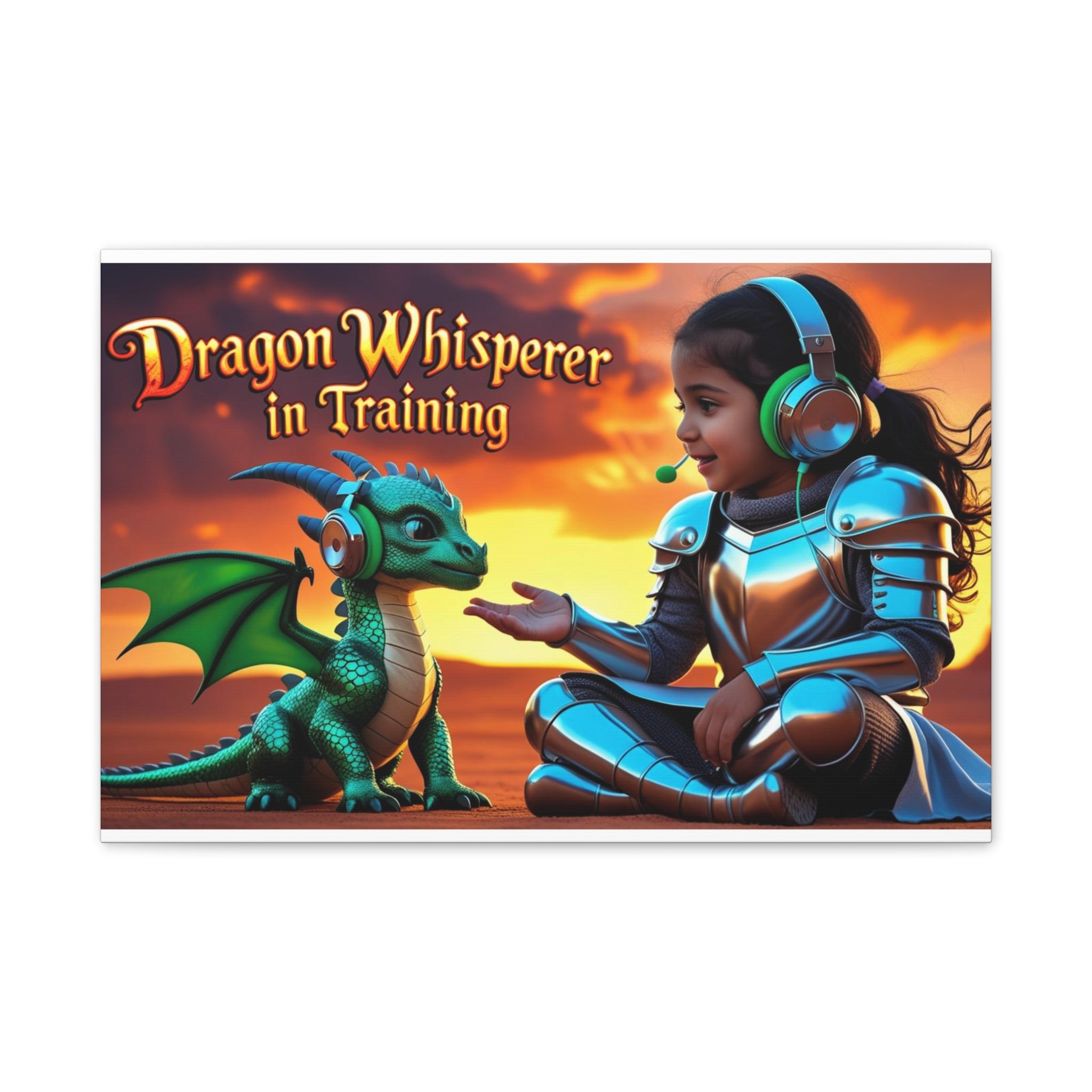 Dragon Whisperer (Girl) Canvas Print, Fantasy Wall Art, Kids Room Decor, Magical Artwork, Gift for Dragon Lovers, Adventure Theme