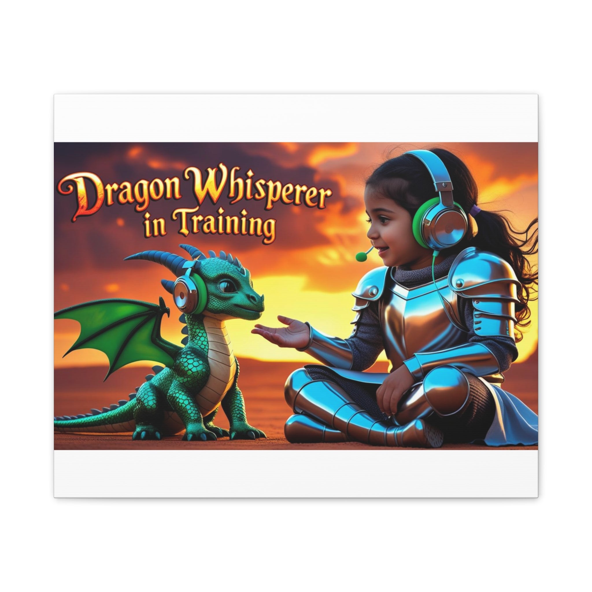 Dragon Whisperer (Girl) Canvas Print, Fantasy Wall Art, Kids Room Decor, Magical Artwork, Gift for Dragon Lovers, Adventure Theme