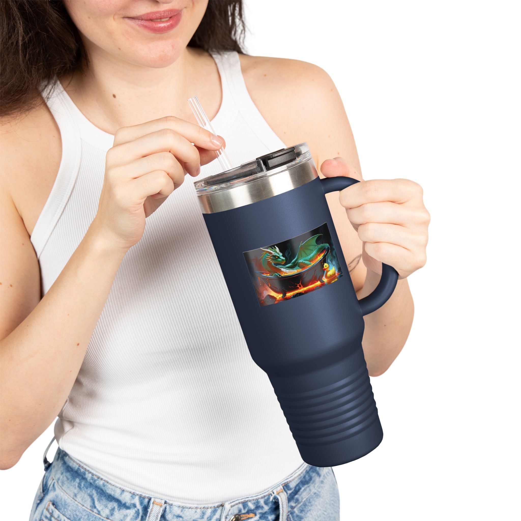 Fun Fantasy Dragon Bath Time Insulated Travel Mug, 40oz - Perfect for Adventures & Celebrations, Dragon Design, Hot & Cold Beverages, Gift for Fantasy Lovers