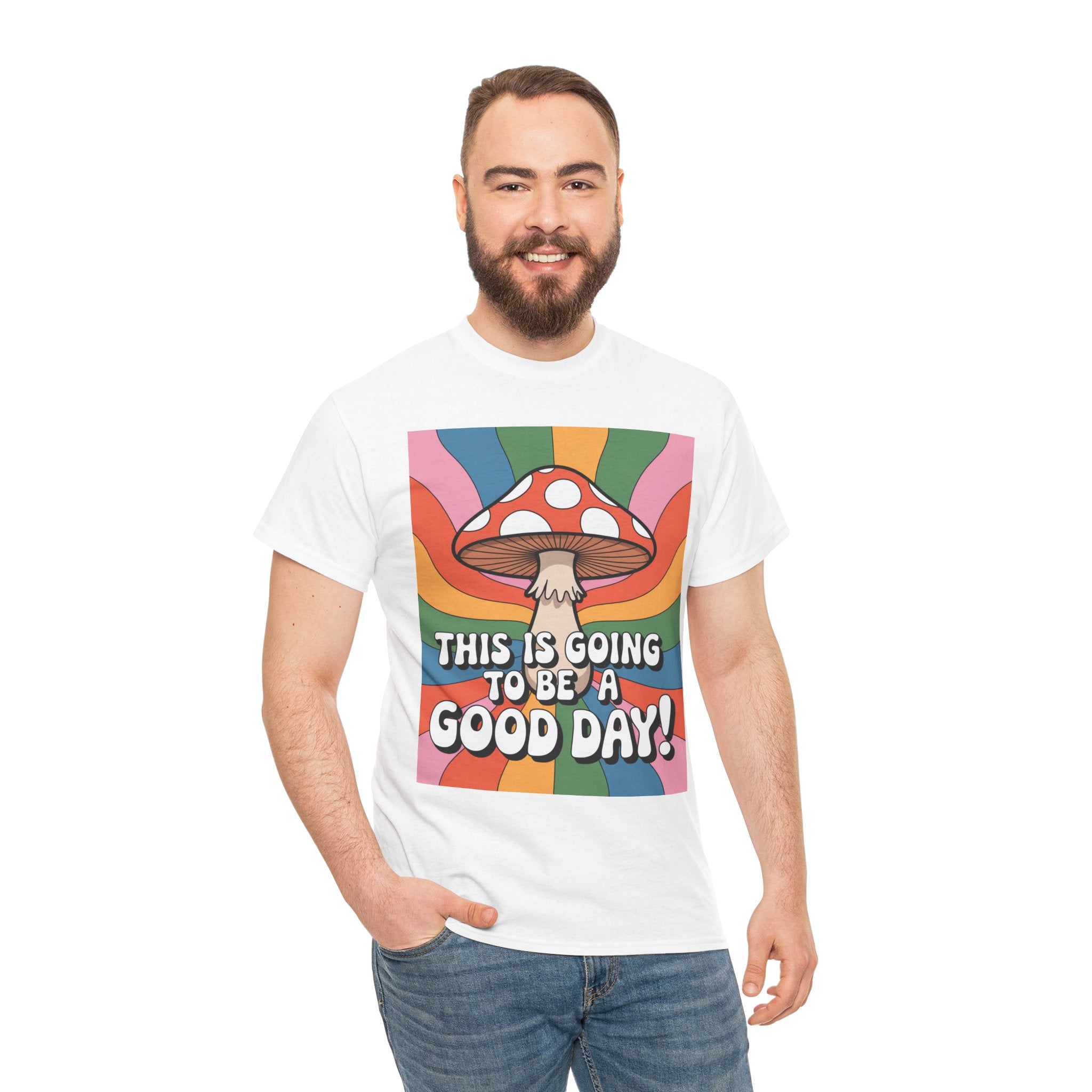 Fun Hippy Mushroom Cheerful Graphic Tee, Positive Vibes T-Shirt for Everyday Wear, Gift for Nature Lovers, Trendy Casual Wear, Eco-Friendly Fashion