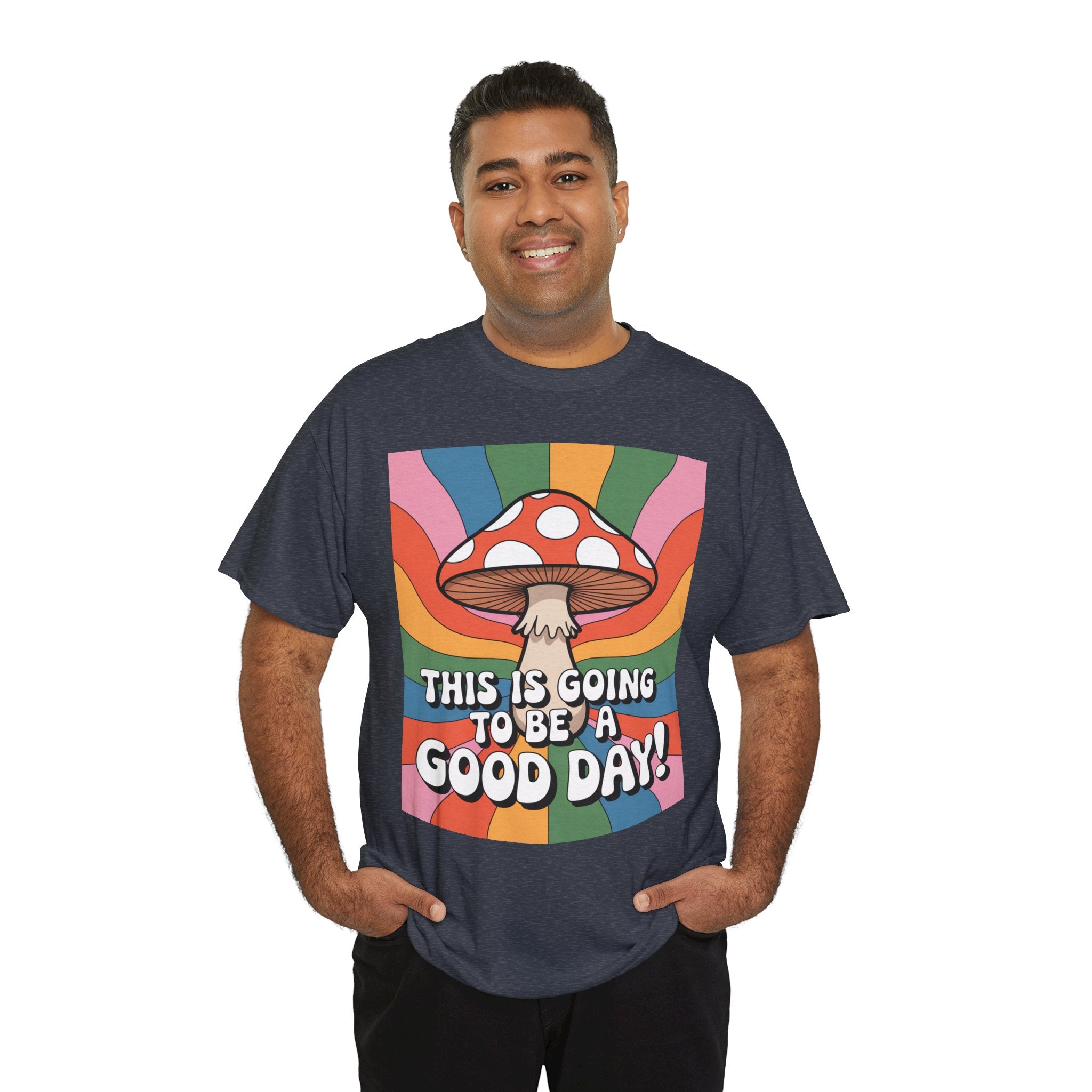 Fun Hippy Mushroom Cheerful Graphic Tee, Positive Vibes T-Shirt for Everyday Wear, Gift for Nature Lovers, Trendy Casual Wear, Eco-Friendly Fashion