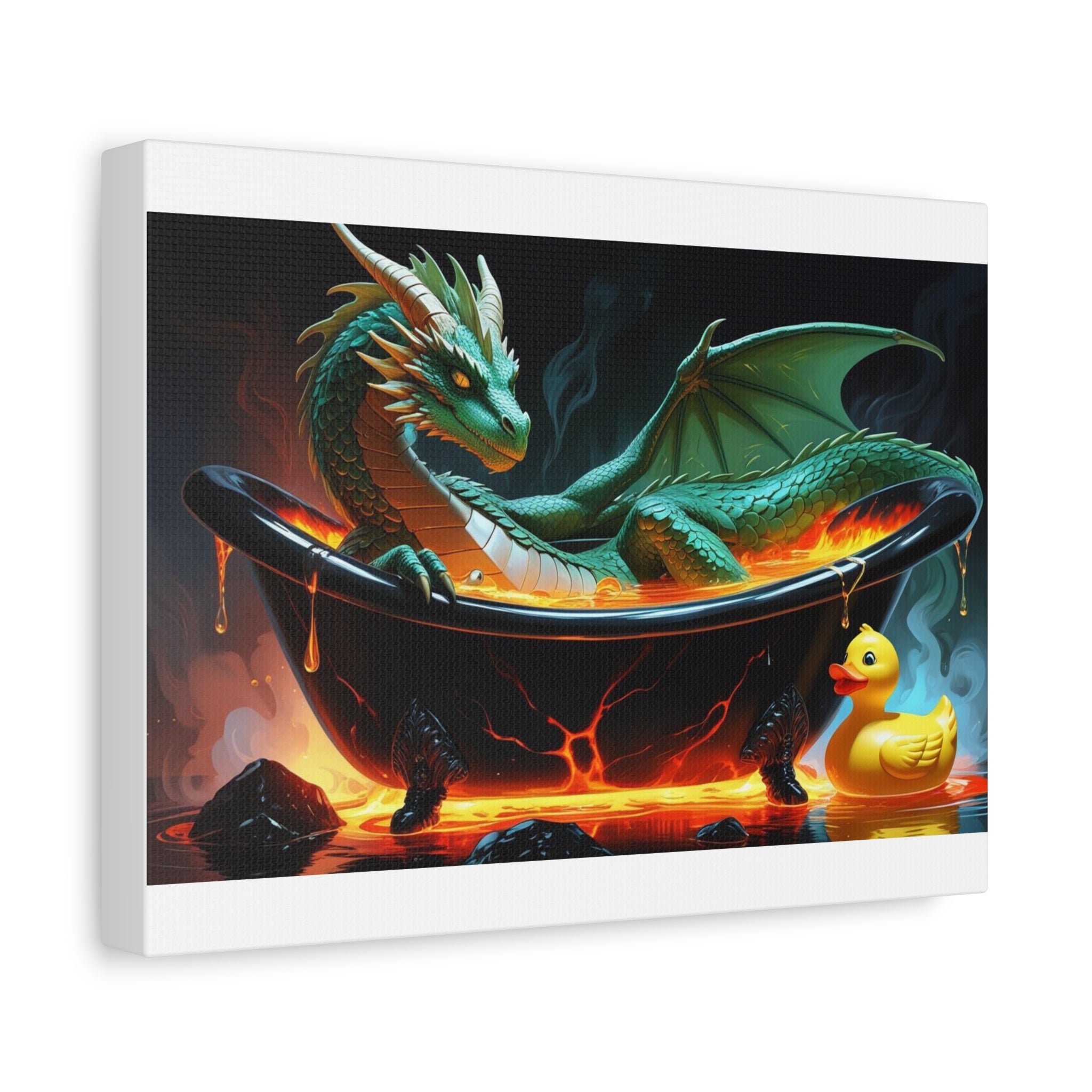 Whimsical Dragon In A Tub  Canvas Wall Art, Fantasy Decor, Kids Room Decor, Unique Gifts for Dragon Lovers, Cute Bathroom Art, Magical Home Decor