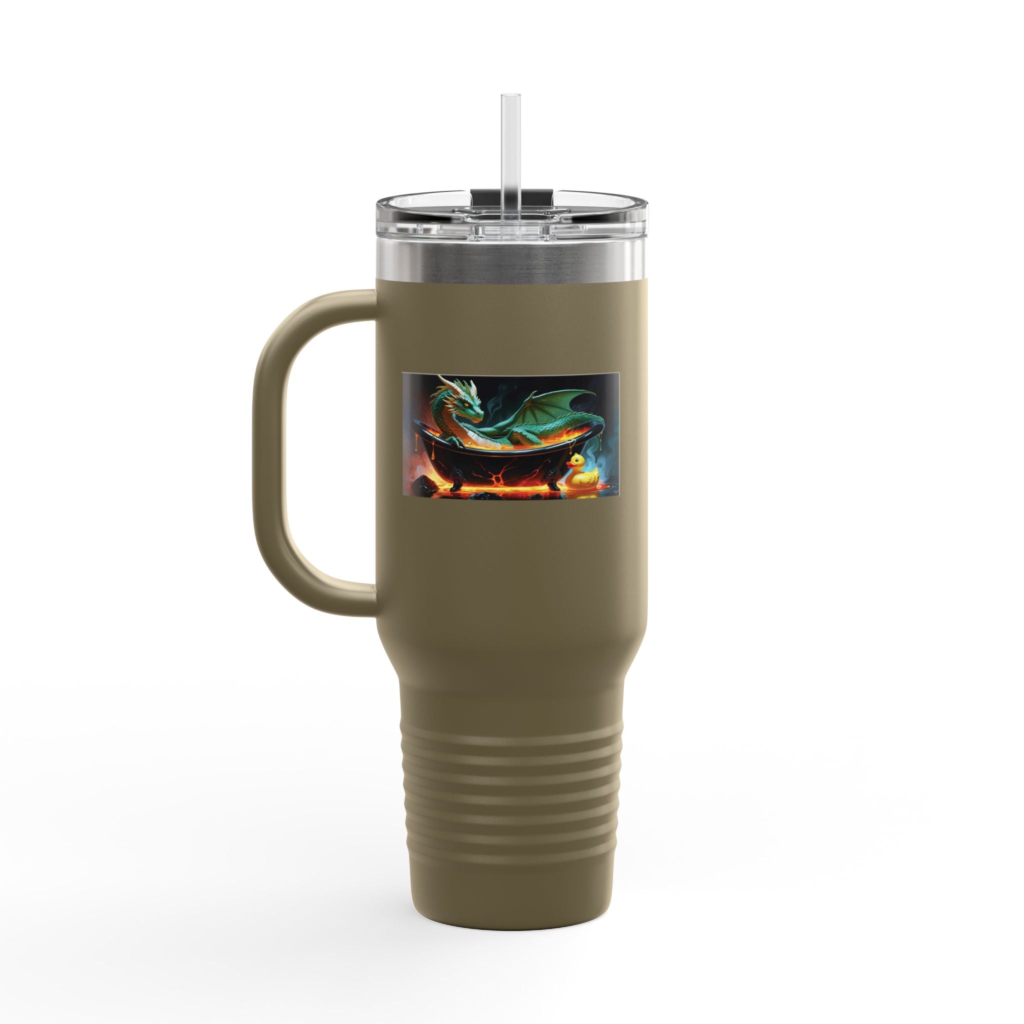 Fun Fantasy Dragon Bath Time Insulated Travel Mug, 40oz - Perfect for Adventures & Celebrations, Dragon Design, Hot & Cold Beverages, Gift for Fantasy Lovers