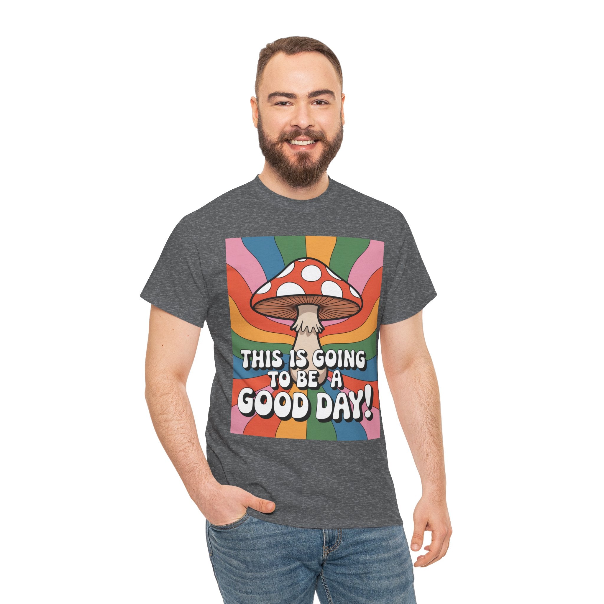 Fun Hippy Mushroom Cheerful Graphic Tee, Positive Vibes T-Shirt for Everyday Wear, Gift for Nature Lovers, Trendy Casual Wear, Eco-Friendly Fashion
