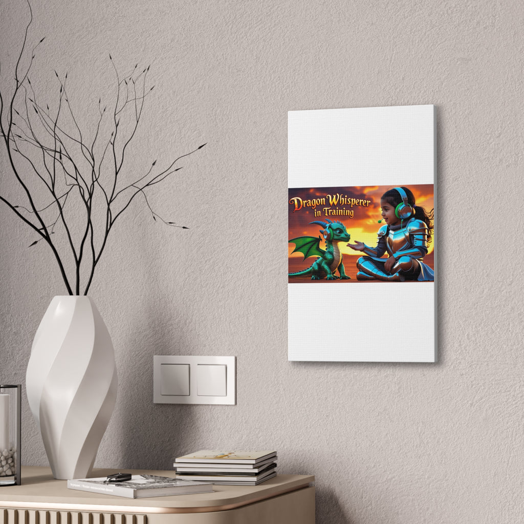 Dragon Whisperer (Girl) Canvas Print, Fantasy Wall Art, Kids Room Decor, Magical Artwork, Gift for Dragon Lovers, Adventure Theme