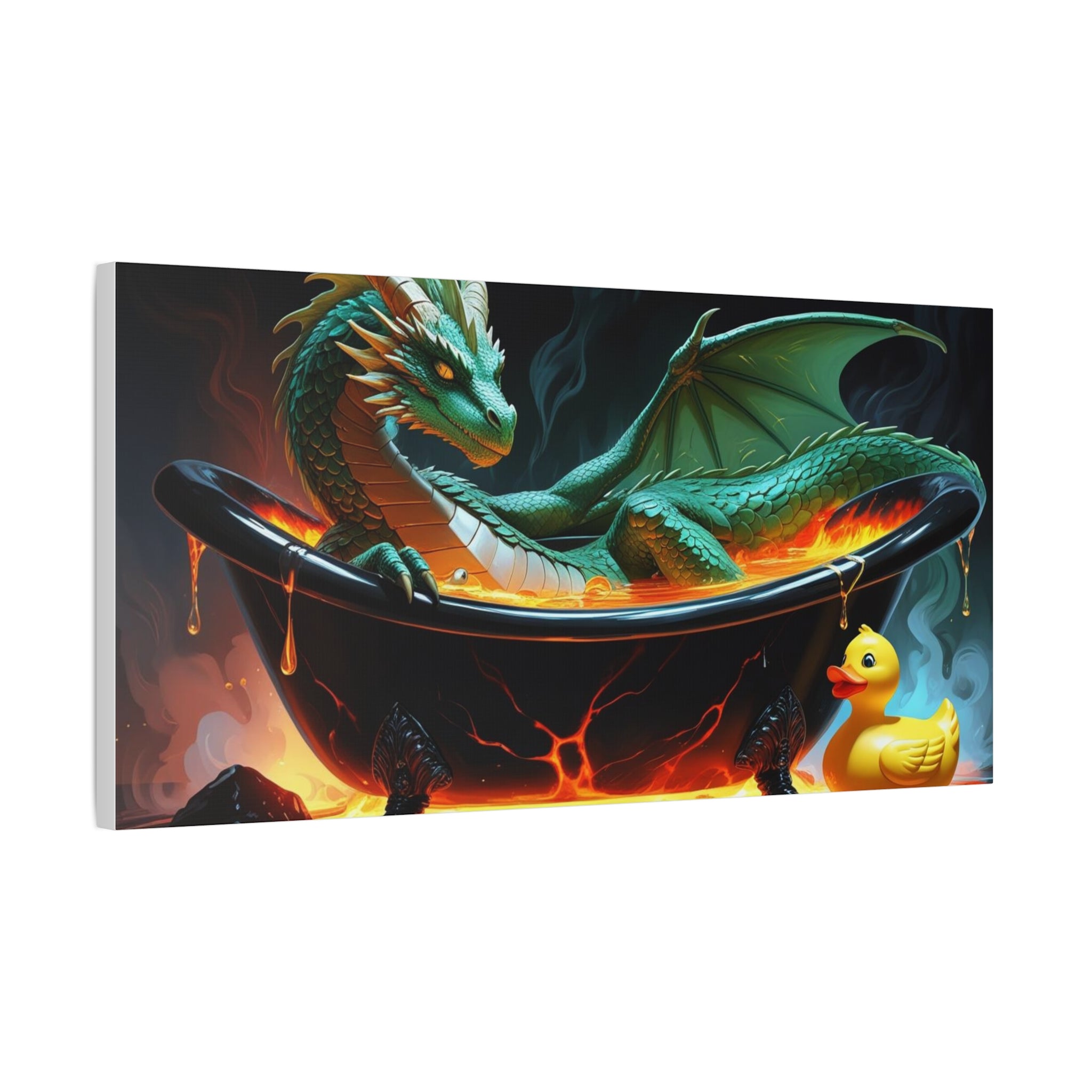 Whimsical Dragon In A Tub  Canvas Wall Art, Fantasy Decor, Kids Room Decor, Unique Gifts for Dragon Lovers, Cute Bathroom Art, Magical Home Decor