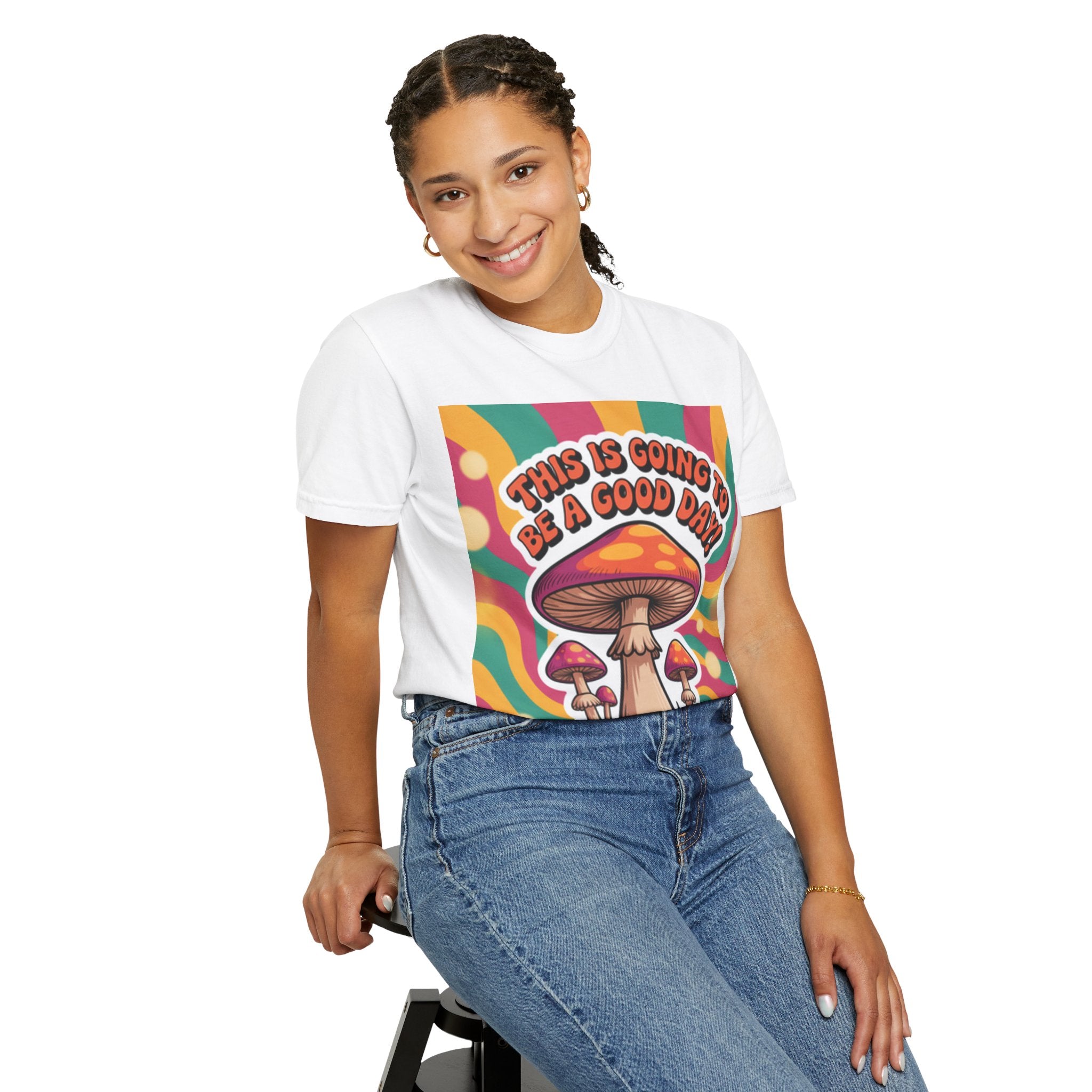 Positive Vibes T-shirt, Retro Mushroom Tee, Unisex Psychedelic Shirt, Gift for Friends, Casual Wear, Summer Essentials