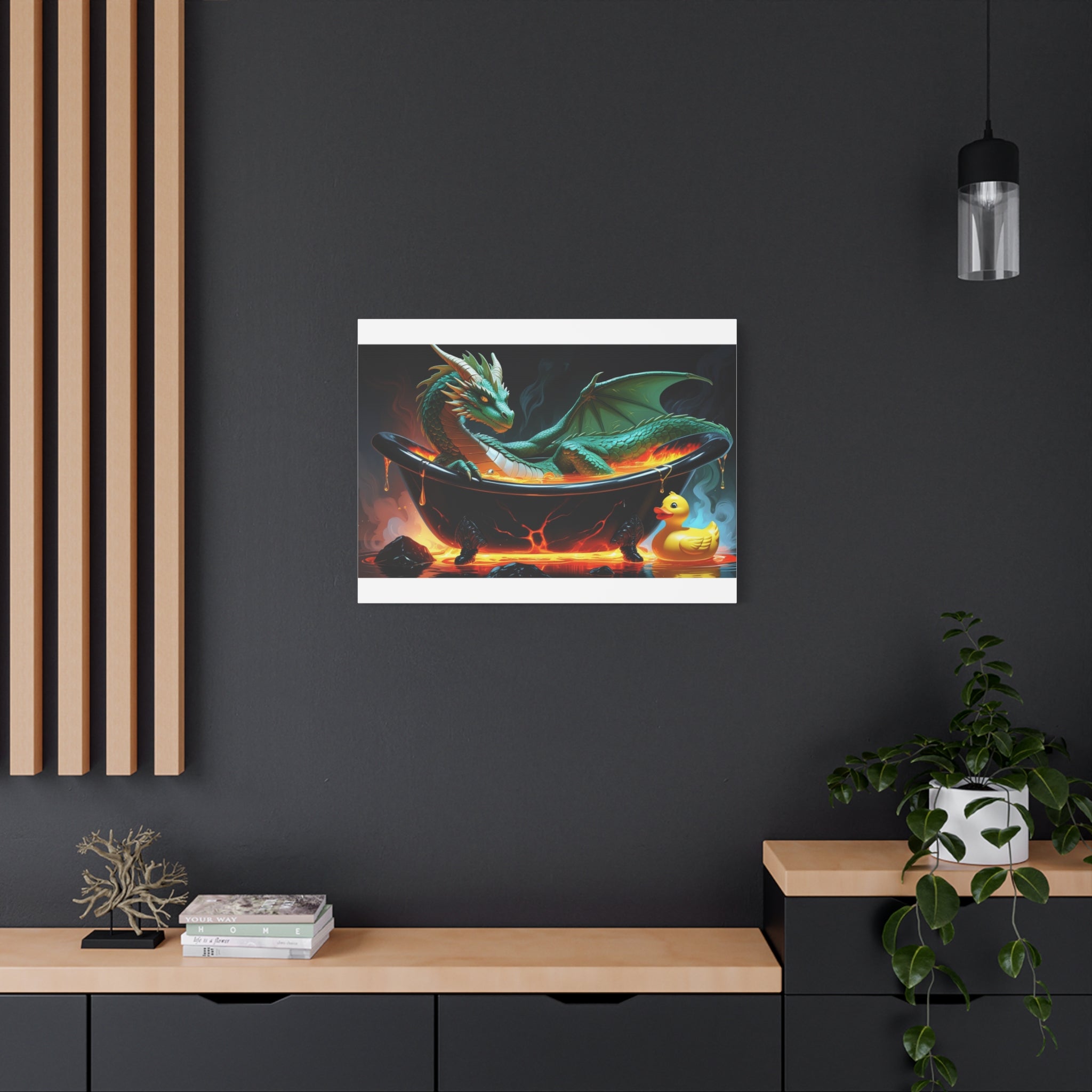 Whimsical Dragon In A Tub  Canvas Wall Art, Fantasy Decor, Kids Room Decor, Unique Gifts for Dragon Lovers, Cute Bathroom Art, Magical Home Decor