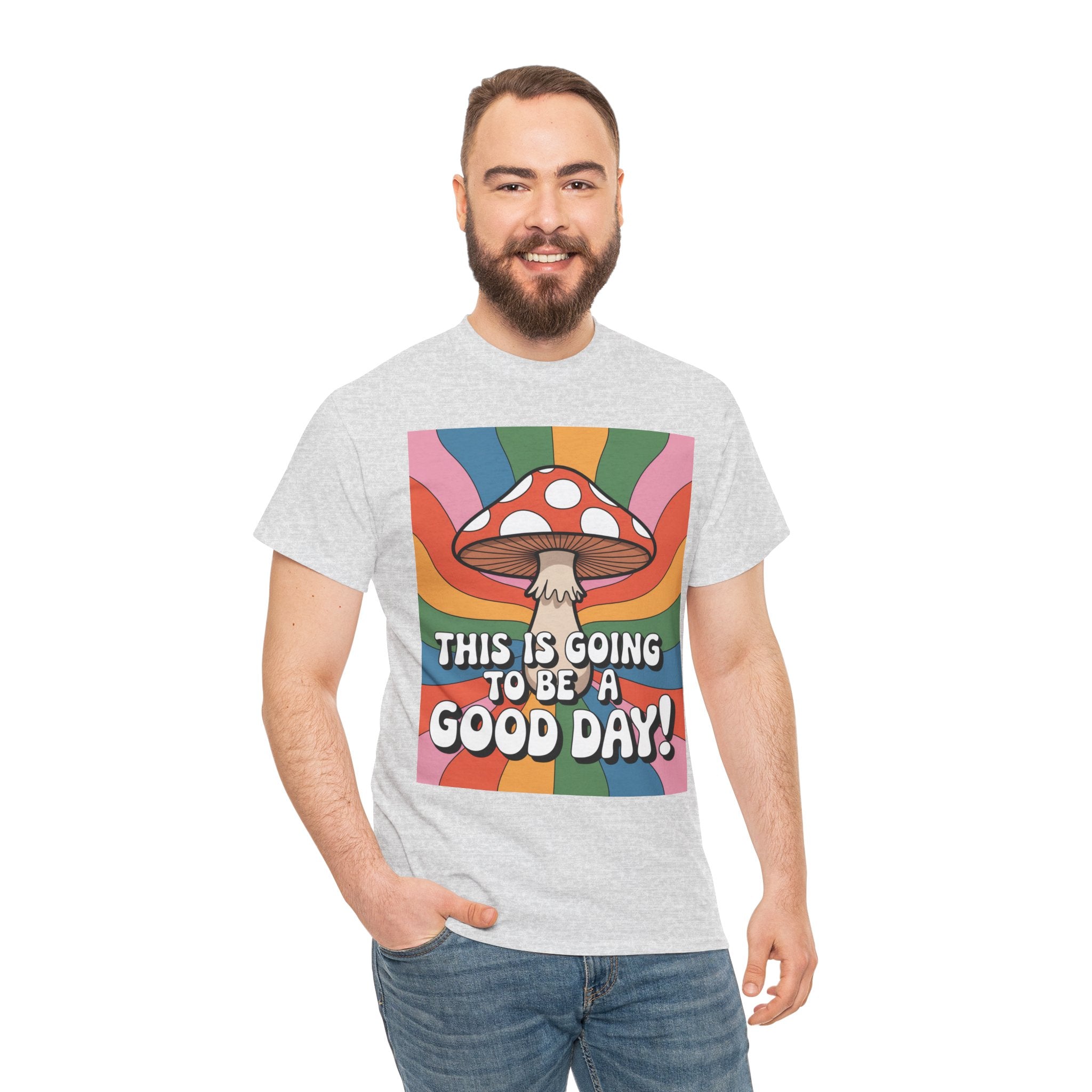 Fun Hippy Mushroom Cheerful Graphic Tee, Positive Vibes T-Shirt for Everyday Wear, Gift for Nature Lovers, Trendy Casual Wear, Eco-Friendly Fashion