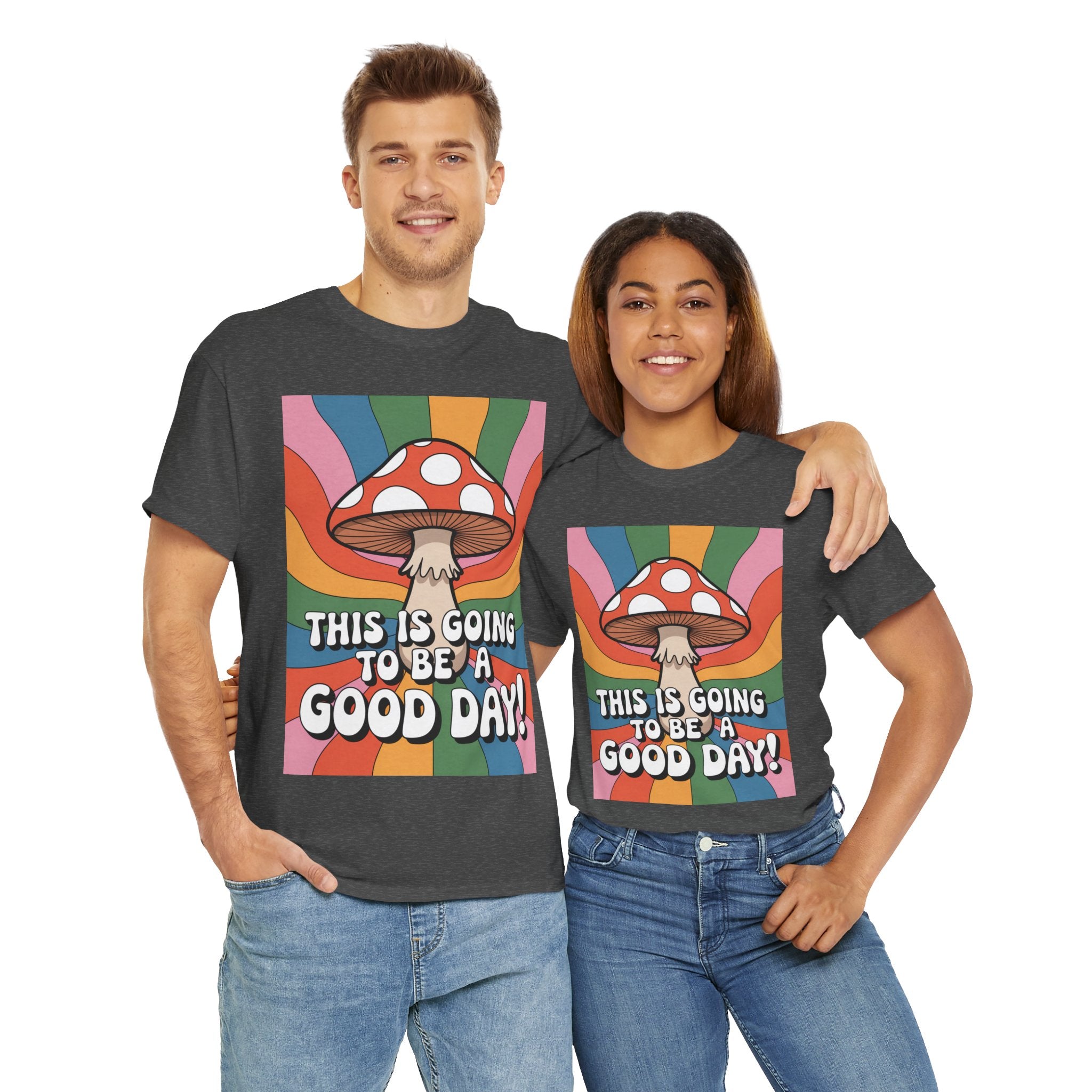 Fun Hippy Mushroom Cheerful Graphic Tee, Positive Vibes T-Shirt for Everyday Wear, Gift for Nature Lovers, Trendy Casual Wear, Eco-Friendly Fashion