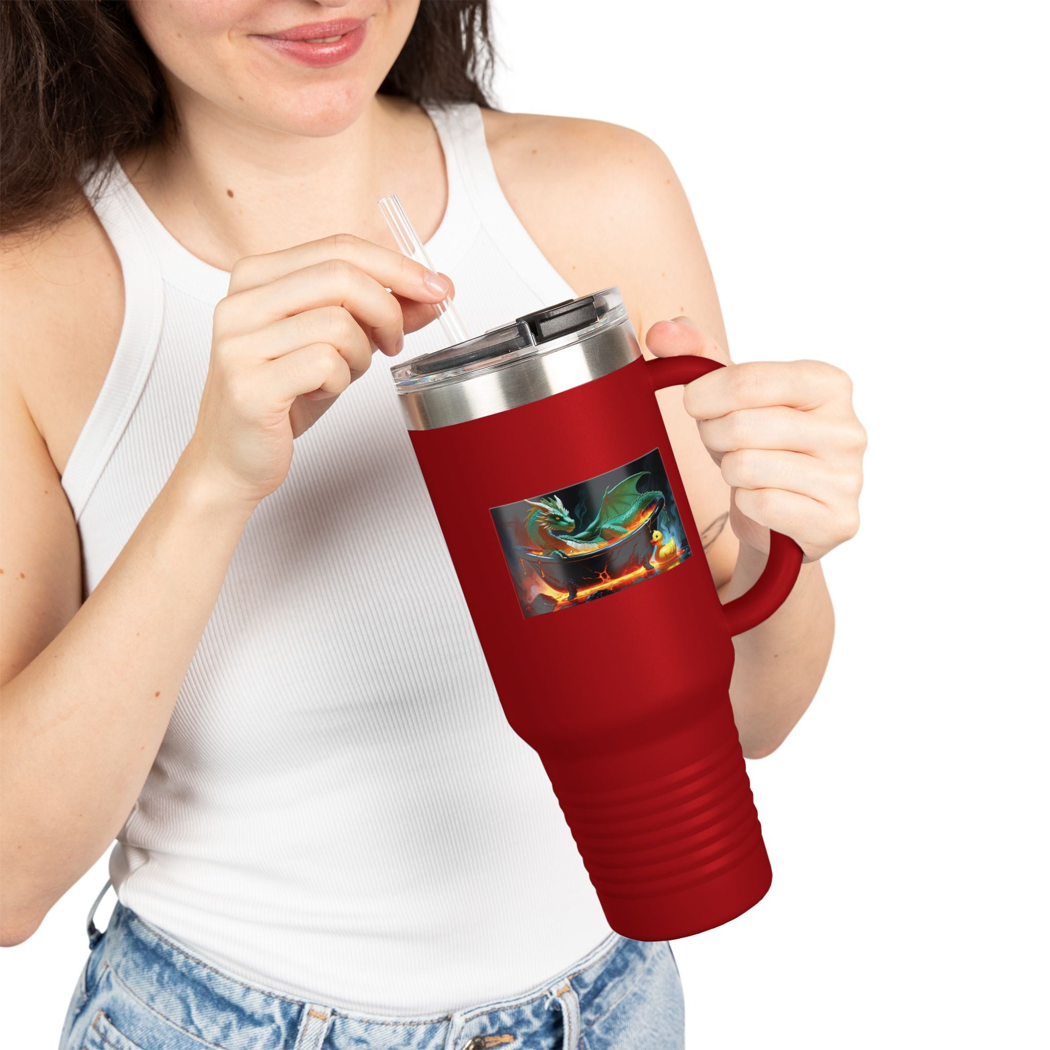 Fun Fantasy Dragon Bath Time Insulated Travel Mug, 40oz - Perfect for Adventures & Celebrations, Dragon Design, Hot & Cold Beverages, Gift for Fantasy Lovers