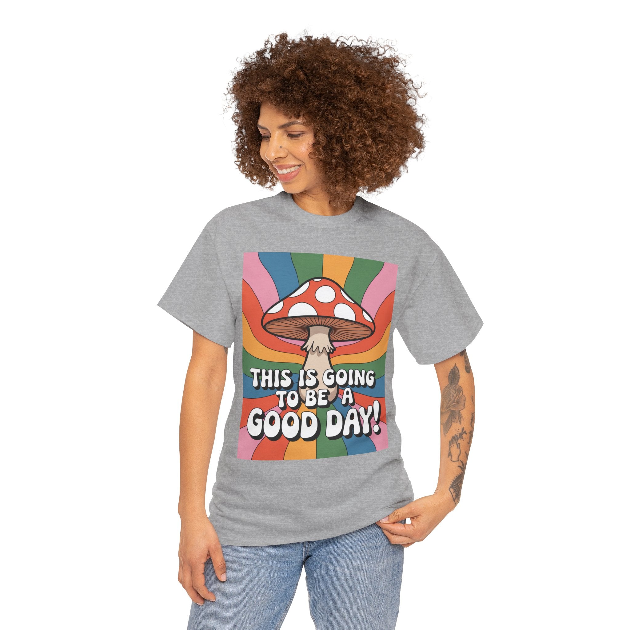 Fun Hippy Mushroom Cheerful Graphic Tee, Positive Vibes T-Shirt for Everyday Wear, Gift for Nature Lovers, Trendy Casual Wear, Eco-Friendly Fashion