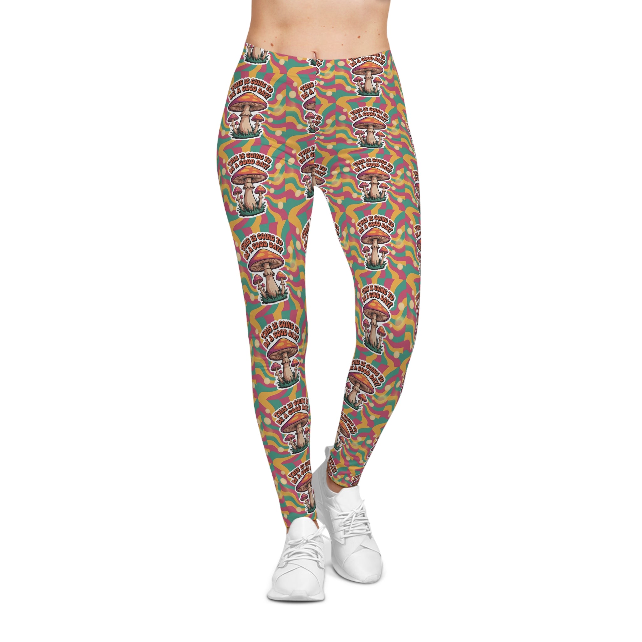 Vibrant Mushroom Leggings, Casual Leggings for Women, Yoga Pants, Dance Wear, Festival Outfit, Eco-Friendly Activewear