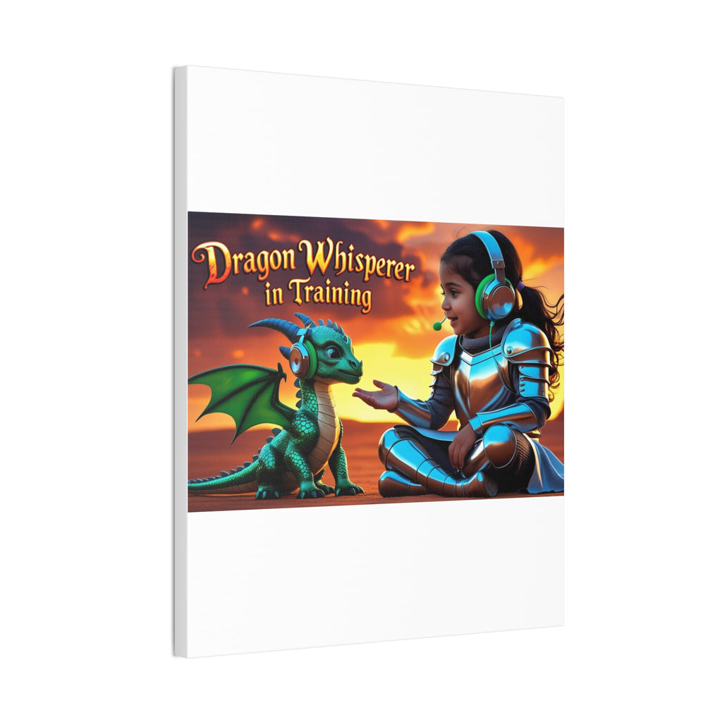 Dragon Whisperer (Girl) Canvas Print, Fantasy Wall Art, Kids Room Decor, Magical Artwork, Gift for Dragon Lovers, Adventure Theme