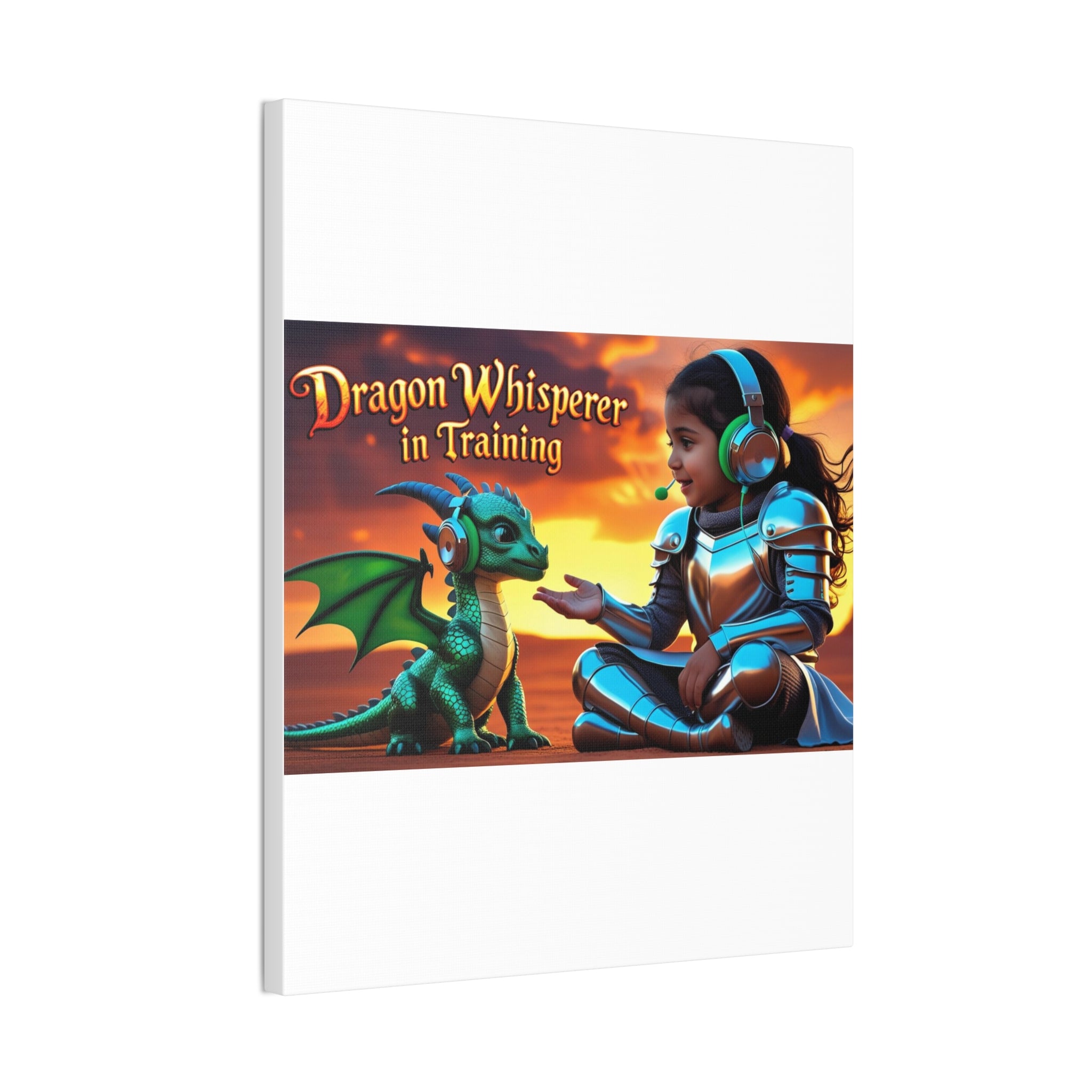 Dragon Whisperer (Girl) Canvas Print, Fantasy Wall Art, Kids Room Decor, Magical Artwork, Gift for Dragon Lovers, Adventure Theme